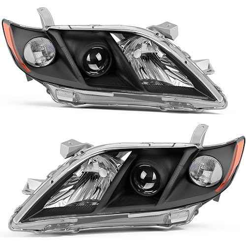 AUTOSAVER88 Headlights Assembly Compatible with 2007 2008 2009 Toyota Camry Black Housing Amber Reflector Passenger and Driver Side