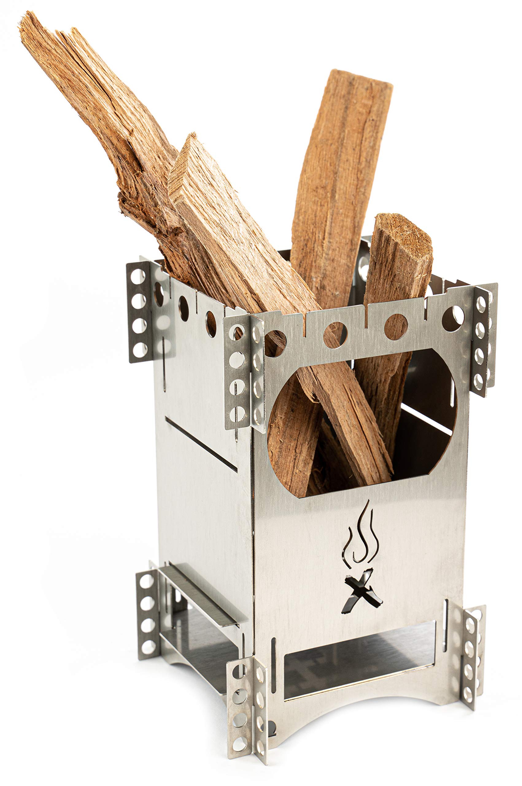 Hobo Kocher FlexFire 4 Plus mobiler Camping Ofen, Made in Germany, Outdoor Kocher Grill für Bushcraft Angeln Wandern Reisen Familien V4A Edelstahl Premium Esbit Trangia Gas Kocher für Jedermann