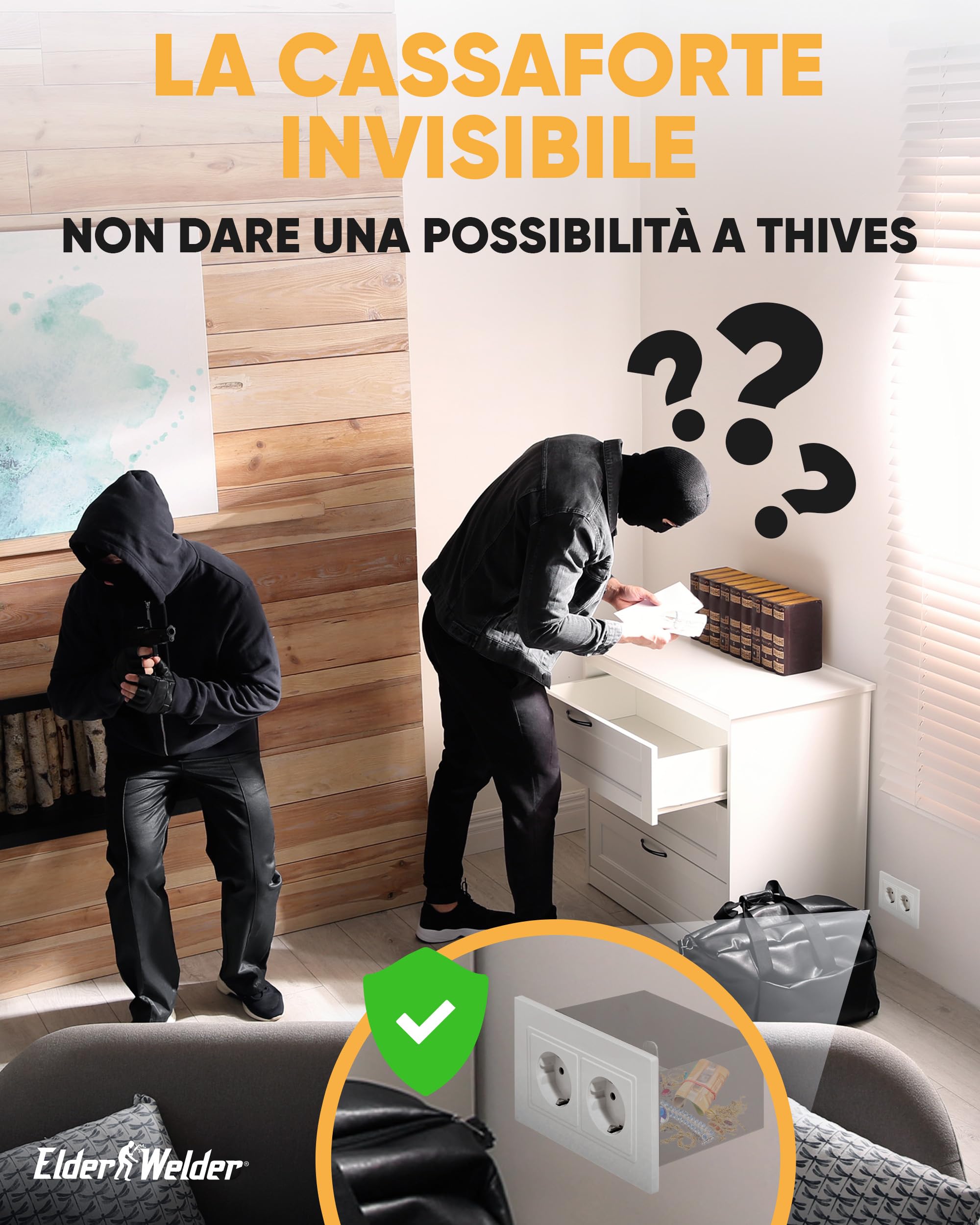 Elder Welder® Cassaforte Invisibile a Presa Elettrica | Ora con Funzione di Spina Falsa | Mini Cassaforte a Muro con Chiave | Nascondiglio per Soldi | Cassetta Sicurezza Nascosta | Cassaforte Armadio