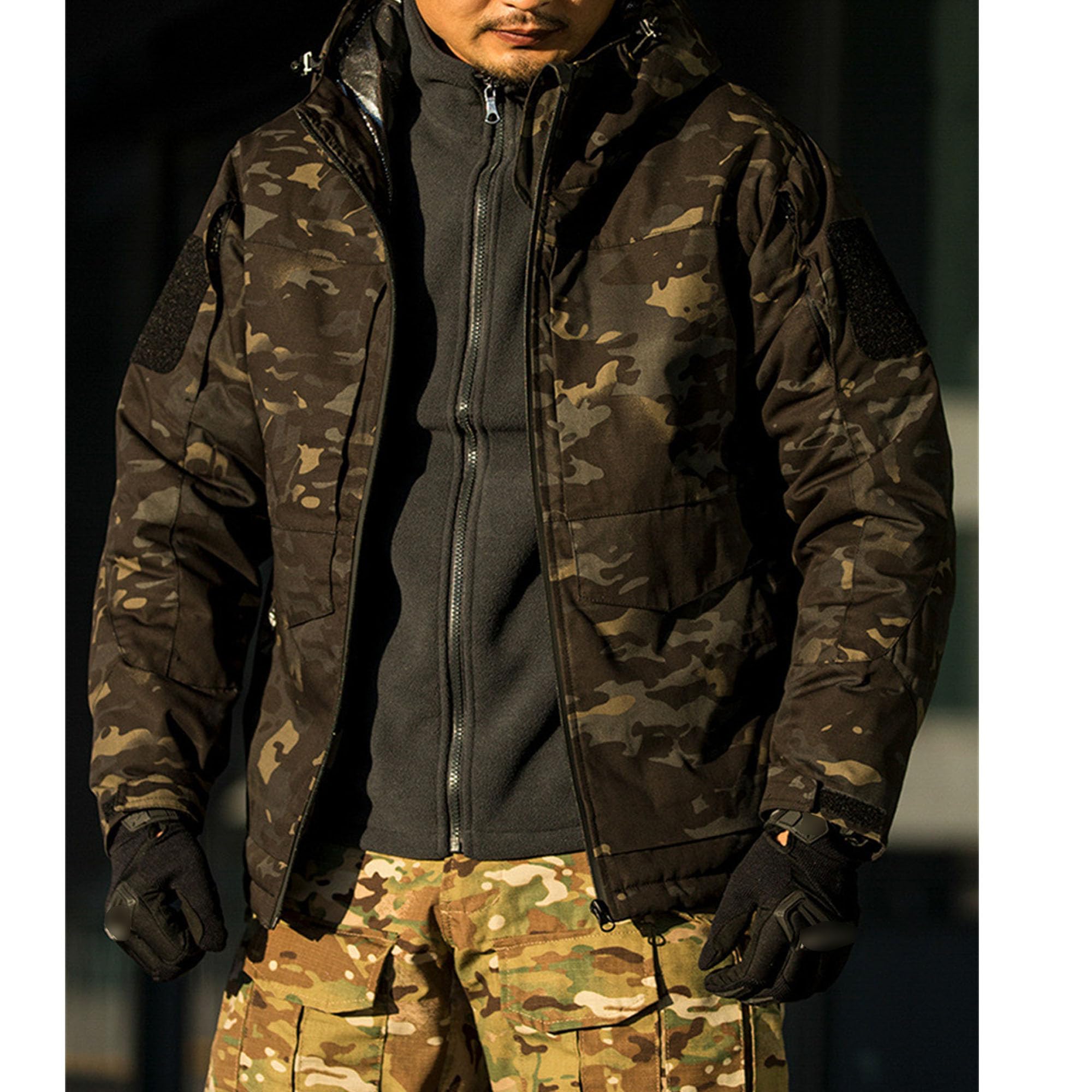 Men's Camo Waterproof Ski Jacket Winter Warm Snow Coat Windproof Mountain Raincoat Snowboarding Hooded Jackets (Small,Dark Green)