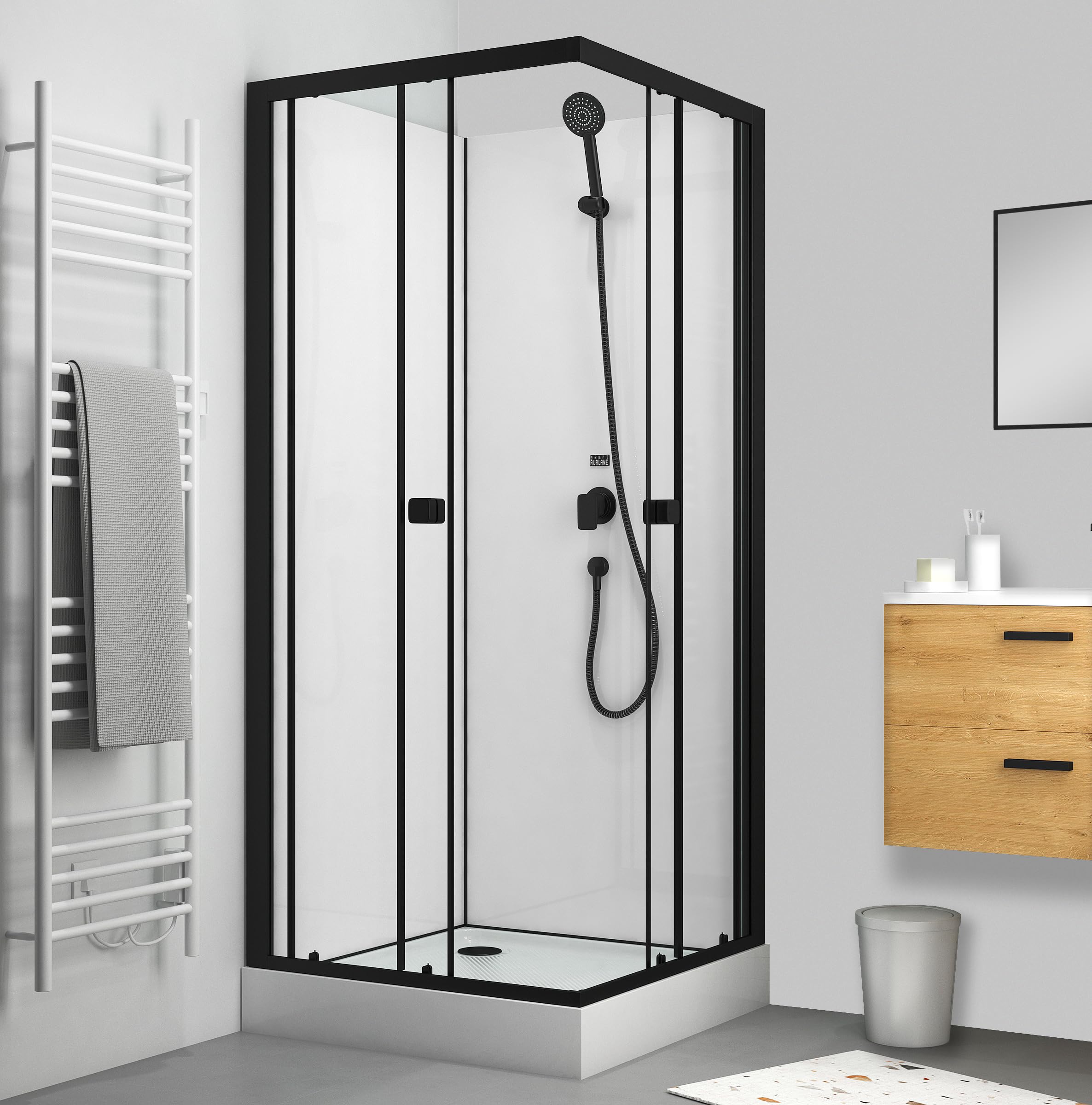 Marwell Ducha completa Prime Style Square – Cabina de ducha de 80 x 80 x 200 cm – ducha lista con plato de ducha y grifo – ducha con marco de aluminio – ducha de cristal diseño moderno