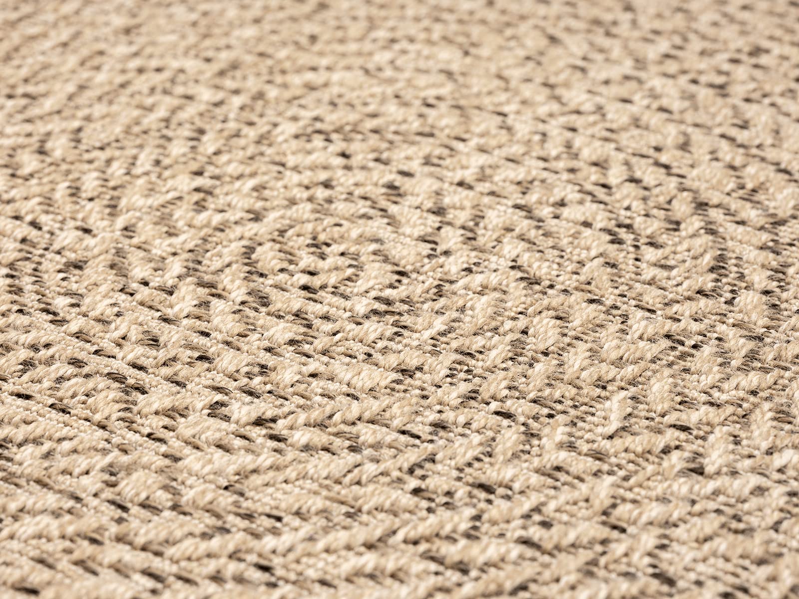 Mia´s Teppiche Soil - Tapis extérieur et intérieur résistant aux intempéries, Aspect Jute Naturel, idéal pour terrasse, Balcon et Jardin, env. 120 cm Rond