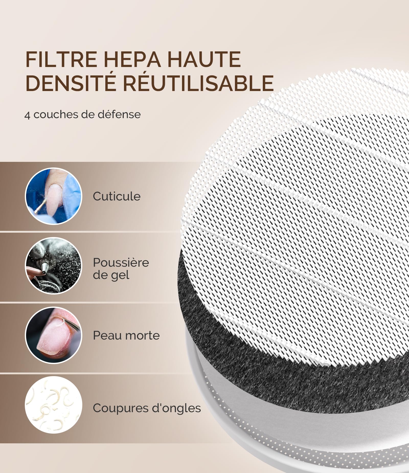 MelodySusie Aspirateur Ongles Professionnel, HPro Faible Bruit Aspirateur de Table Puissant, Portable Onglerie Materiel Professionnel Matériel d’Onglerie pour Salon à Domicile & Débutants - Blanc