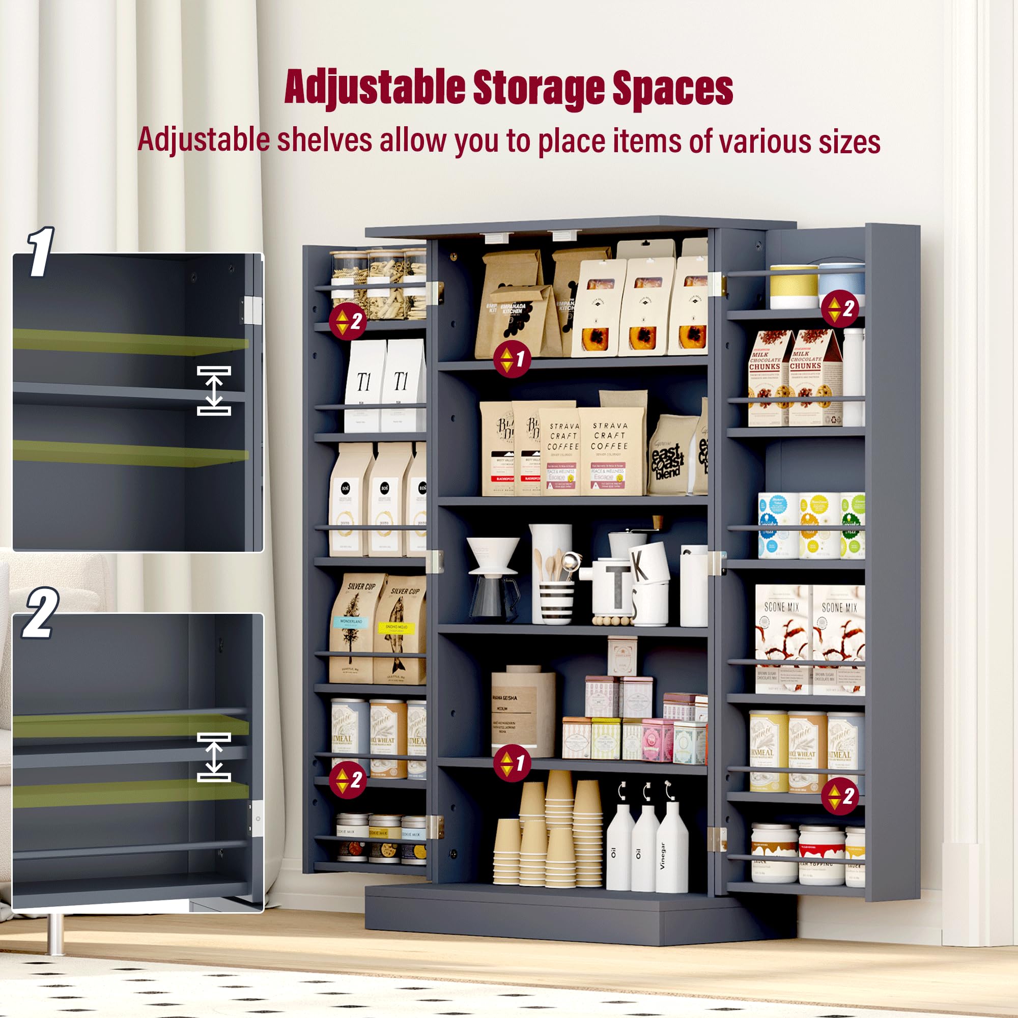 Amazon｜HOME BI 47インチ キッチン収納キャビネット ホワイト 自立型