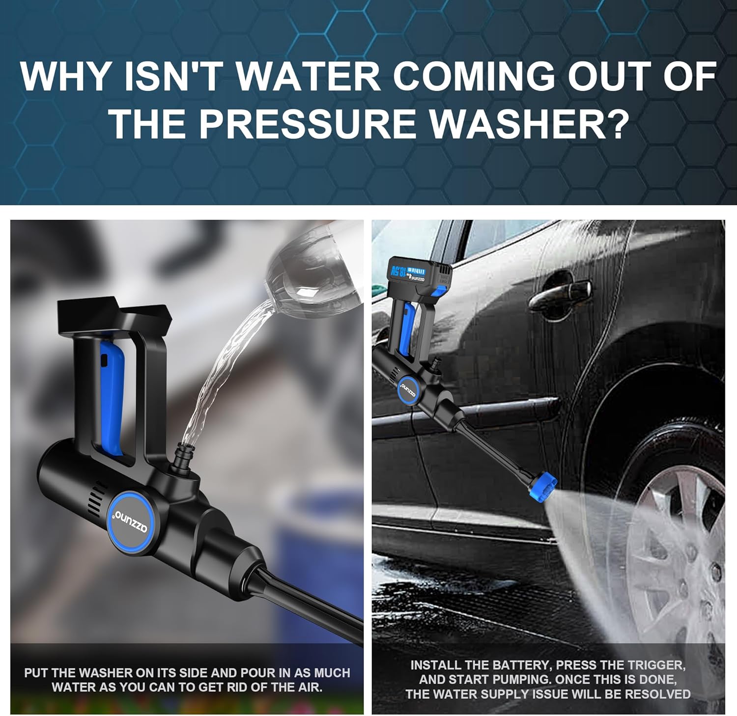 AZZUNO Cordless Pressure Washer, 850PSI Portable Pressure Washer, 4000mAh Powerful Washer with 6-in-1 Nozzle, Handheld Power Cleaner for Car, Home Cleaning & Garden Watering Blue