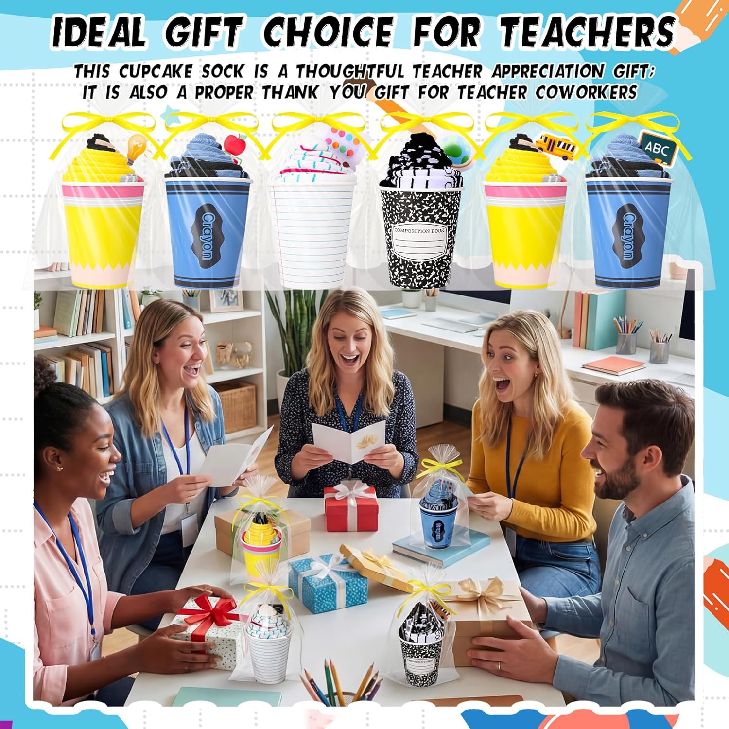 Cutecrop Nurses' Day Teachers' Day Cupcake Fuzzy Socks Bulk with Cards for Women Nurses Teachers DIY Gifts