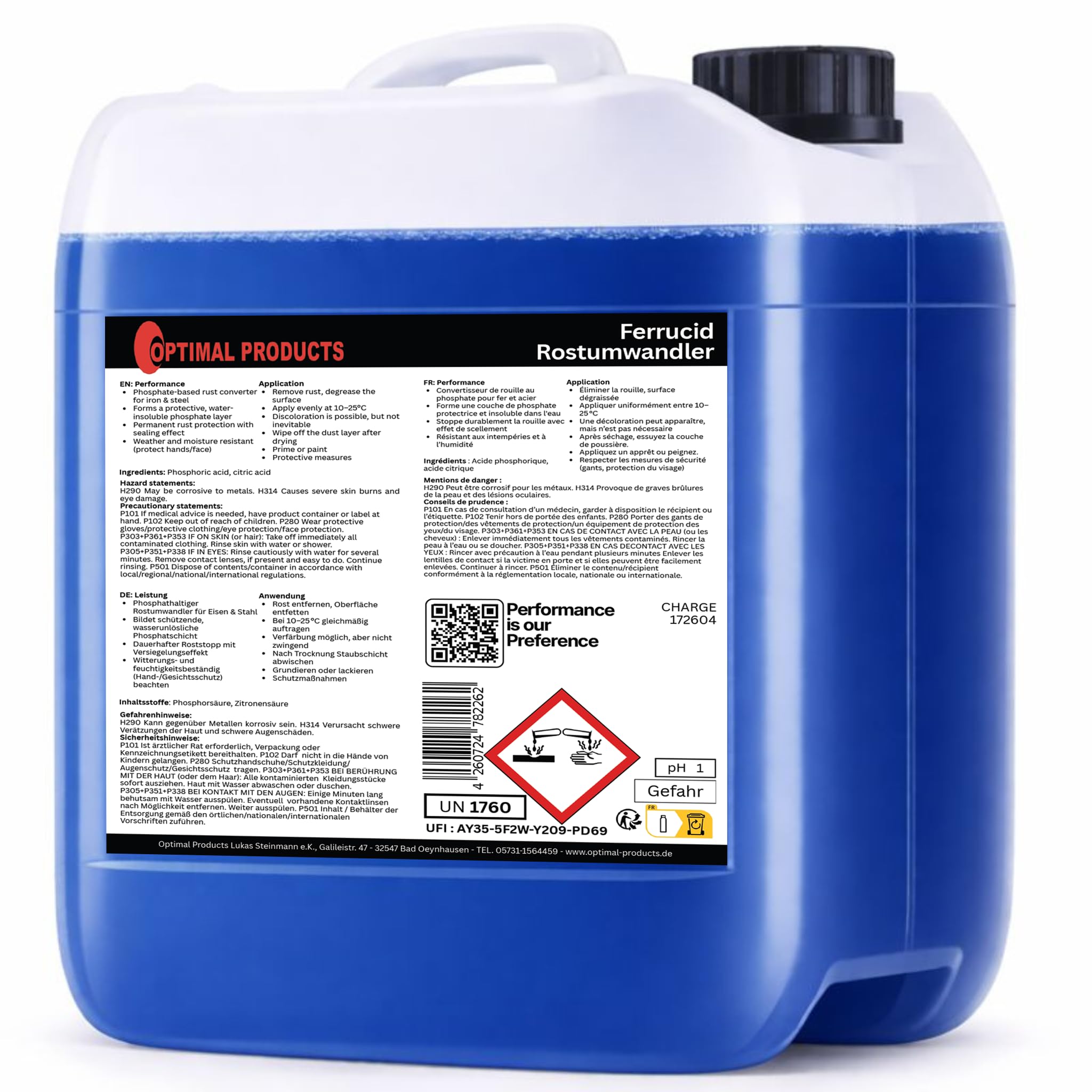 Optimal Products Rostumwandler 5l - Rostentferner und Rostschutz mit Phosphatiereffekt - Anwendbar auf allen metallischen Flächen - Sprühbar