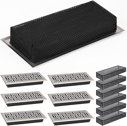 Juego de 12 fundas de ventilación de piso resistentes con trampa de cubierta de 4 x 10 pulgadas, diseño cepillado con amortiguador suave y rejilla