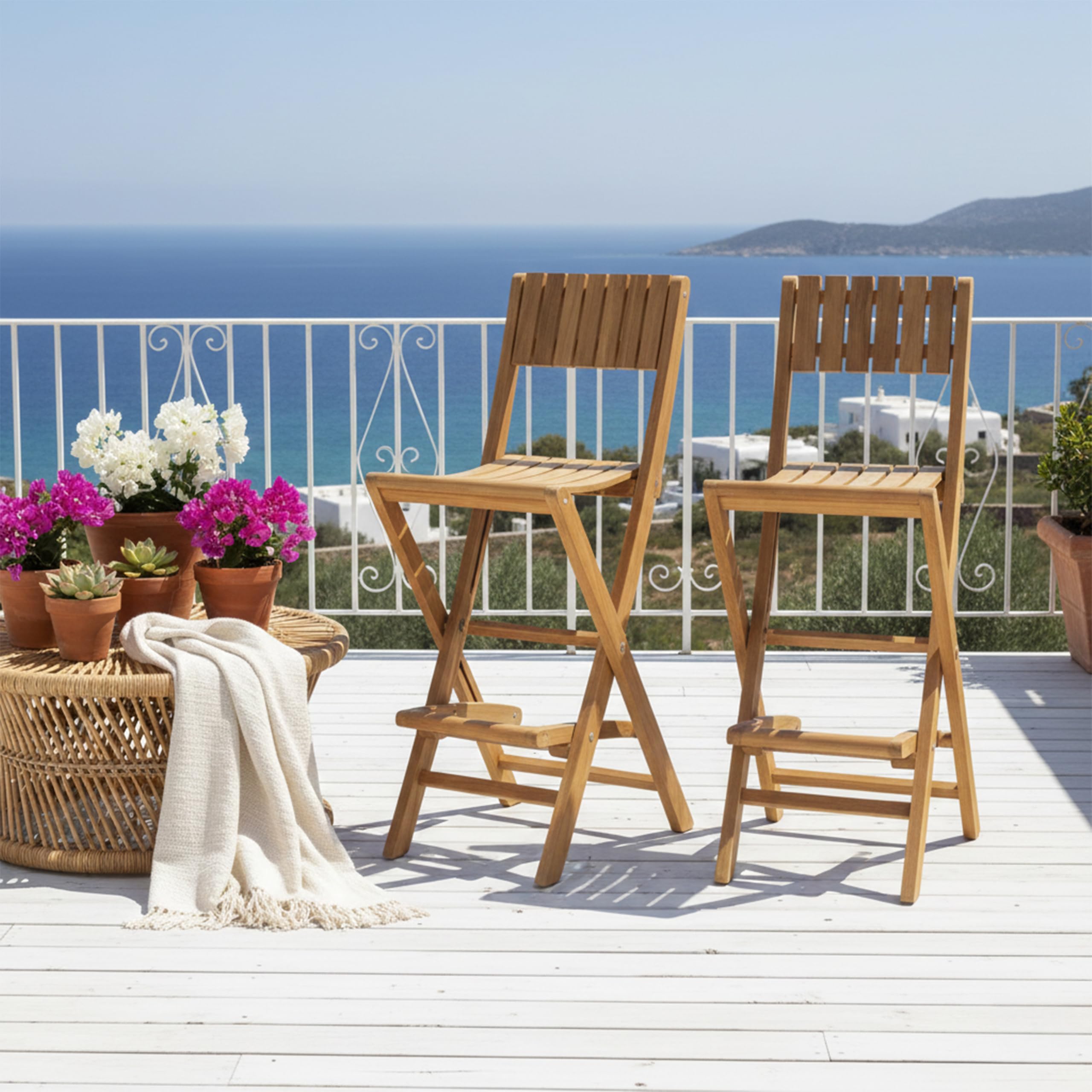 AXI Bruno Ensemble De Tabourets De Bar Pliables en Bois De Teck, 2 Pièces | 2 Chaises De Bar pour L'Extérieur/Le Jardin – Capacité De Charge Maximale De 100 Kg