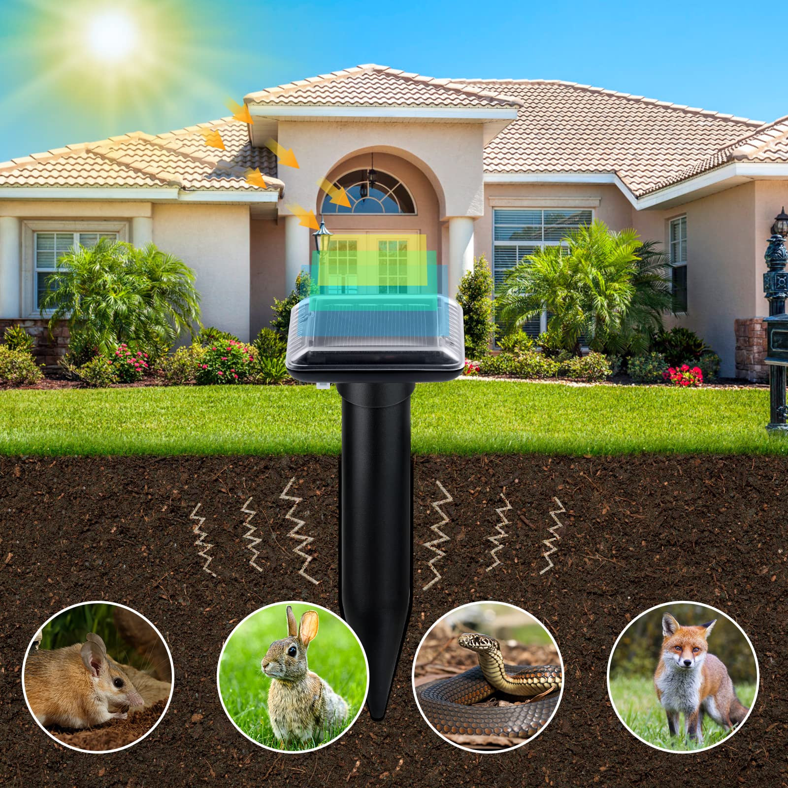 Flintronic Ultraschall Solar Tiervertreiber, Wasserdichter, Tierverscheucher mit PIR-Bewegungsmelder, Frequenz 12.5-25KHz, Blitze zum Verscheuchen von Katzen, Hunde, Vögel, Füchse, Ratten, Marder
