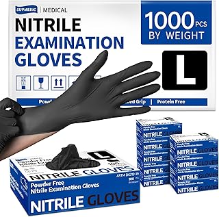 Supmedic Medical Soft Max™ Nitrile Exam Gloves, 1000Pcs Latex-Free Powder-Free Food Safe Clean Cooking Disposable Glove Black