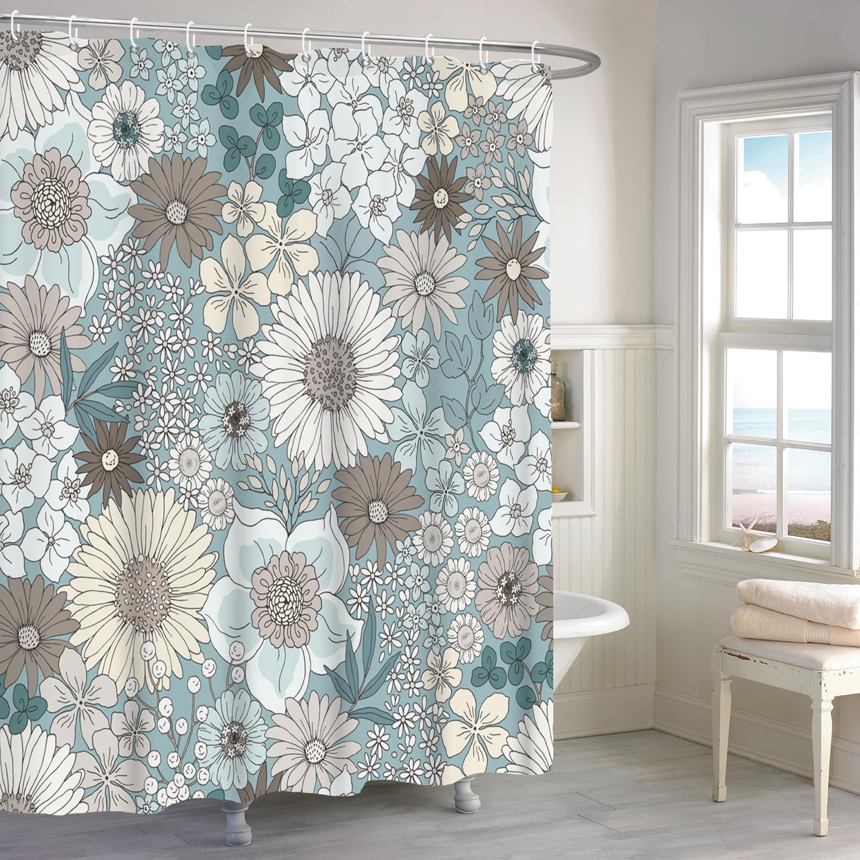 Rideau de douche de qualité supérieure en tissu imperméable imprimé marguerites