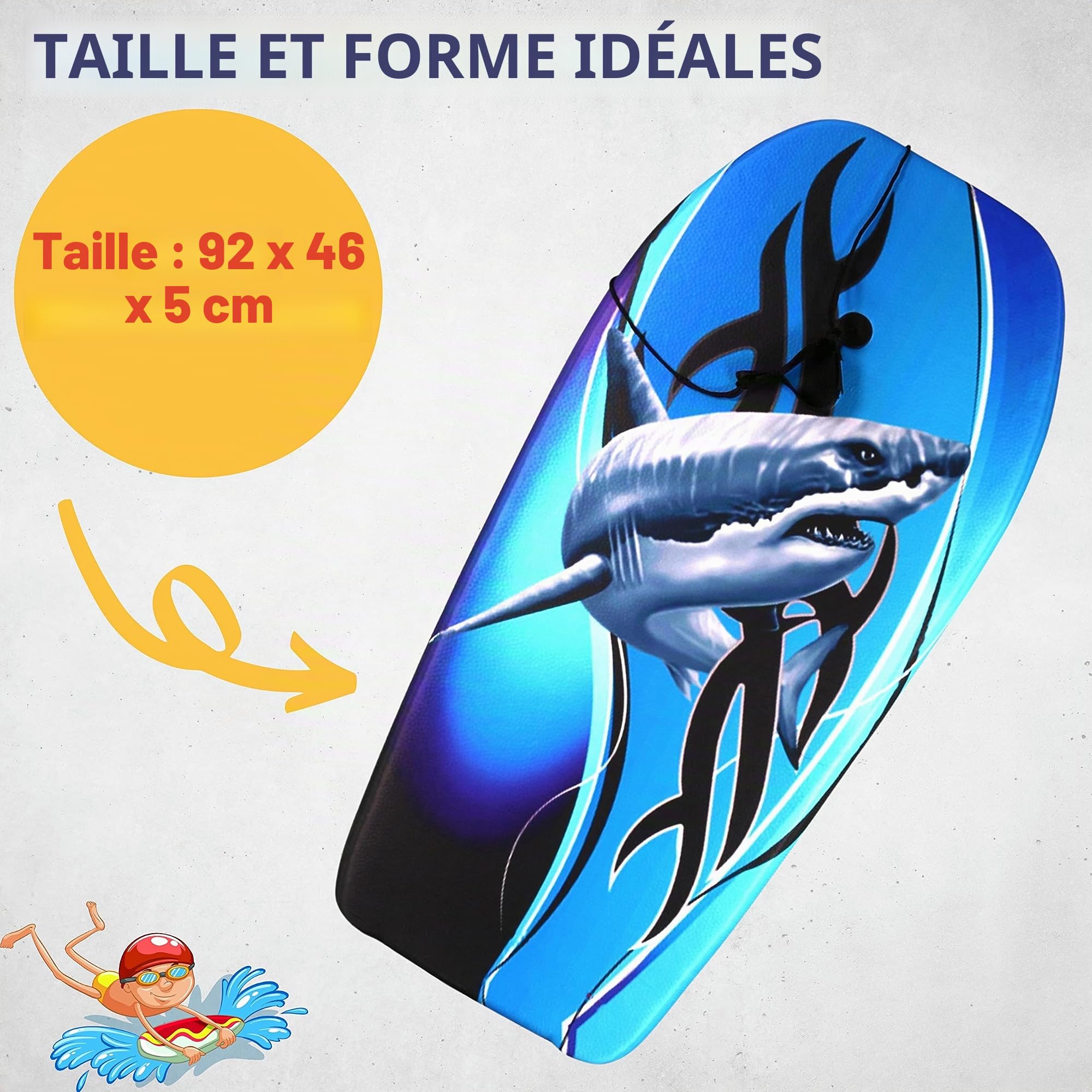 Best Sporting Bodyboard pour Enfants en Forme de Requin ou de Tortue - Planche de Surf pour Enfants - 92 x 46 x 5 cm à 75 kg - Planche de Surf pour Enfants - Planche de Surf