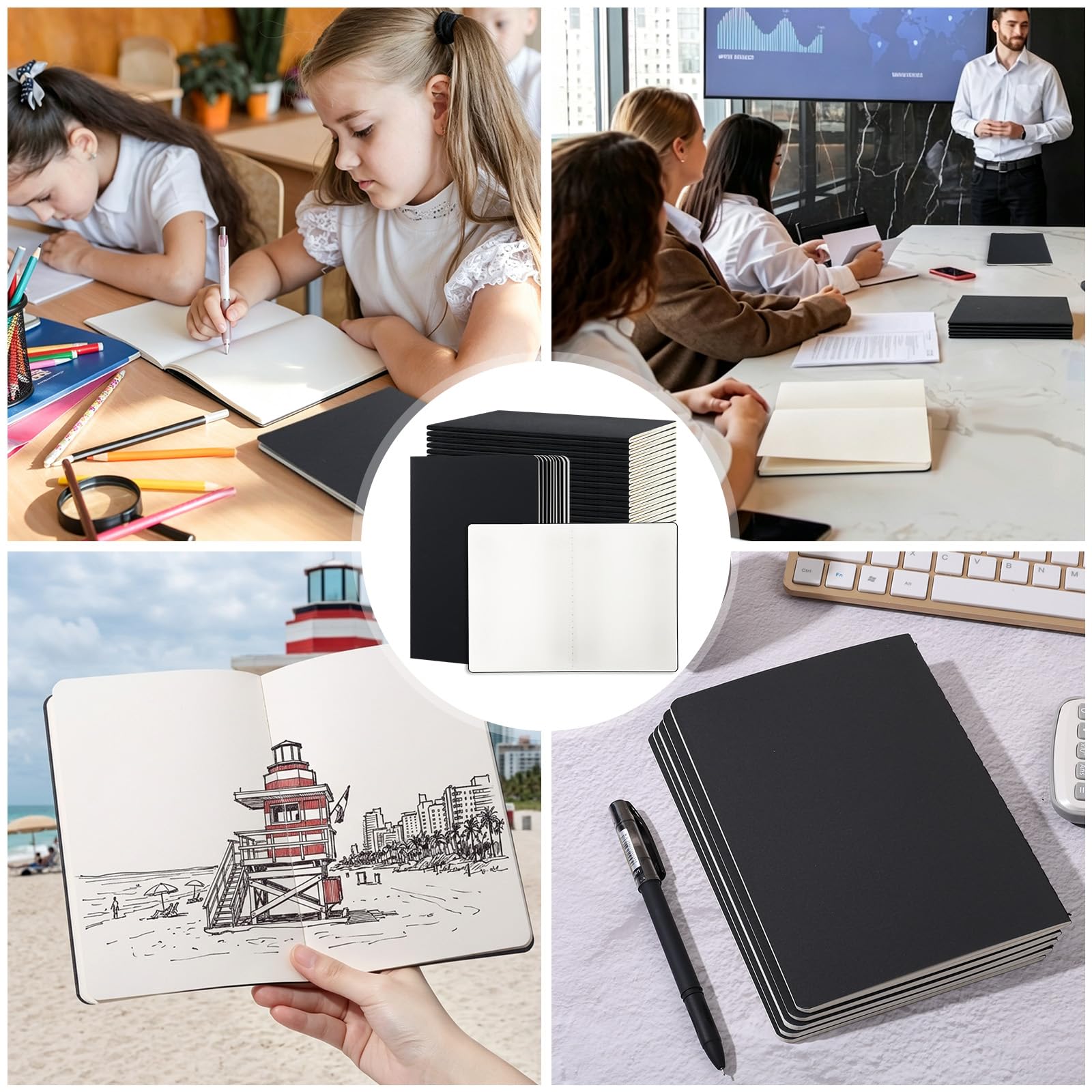 Confezione da 48 quaderni bianchi neri, 21,1 x 14 cm, formato A5, piccoli quaderni senza righe con 60 pagine A5, quaderni per viaggiatori, per adulti, studenti, ufficio, rientro a scuola (48)