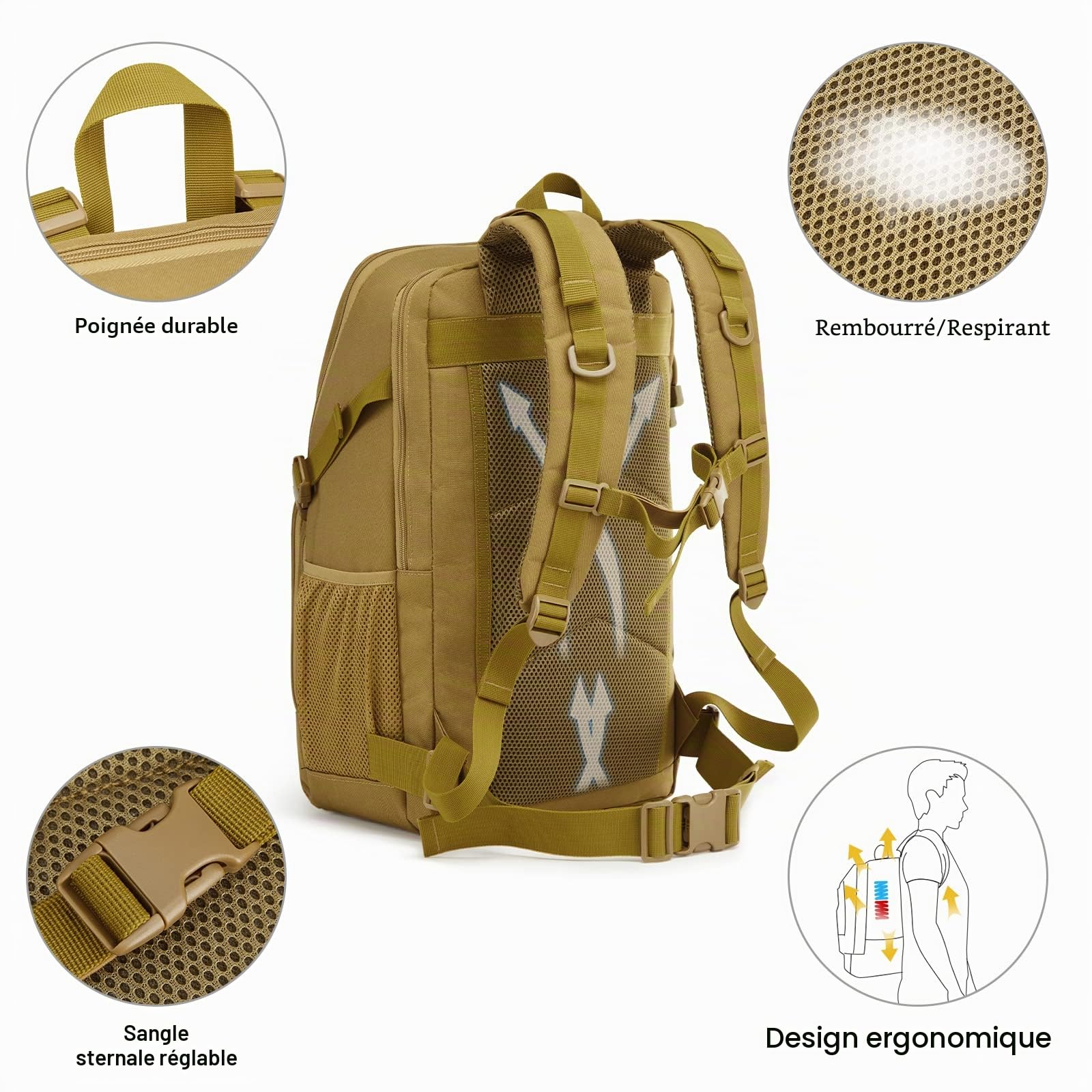 G4Free Sac à dos tactique militaire de 35 l - Grand sac à dos militaire - Sac à dos Molle - Sac à dos pour activités de plein air randonnée camping trekking chasse