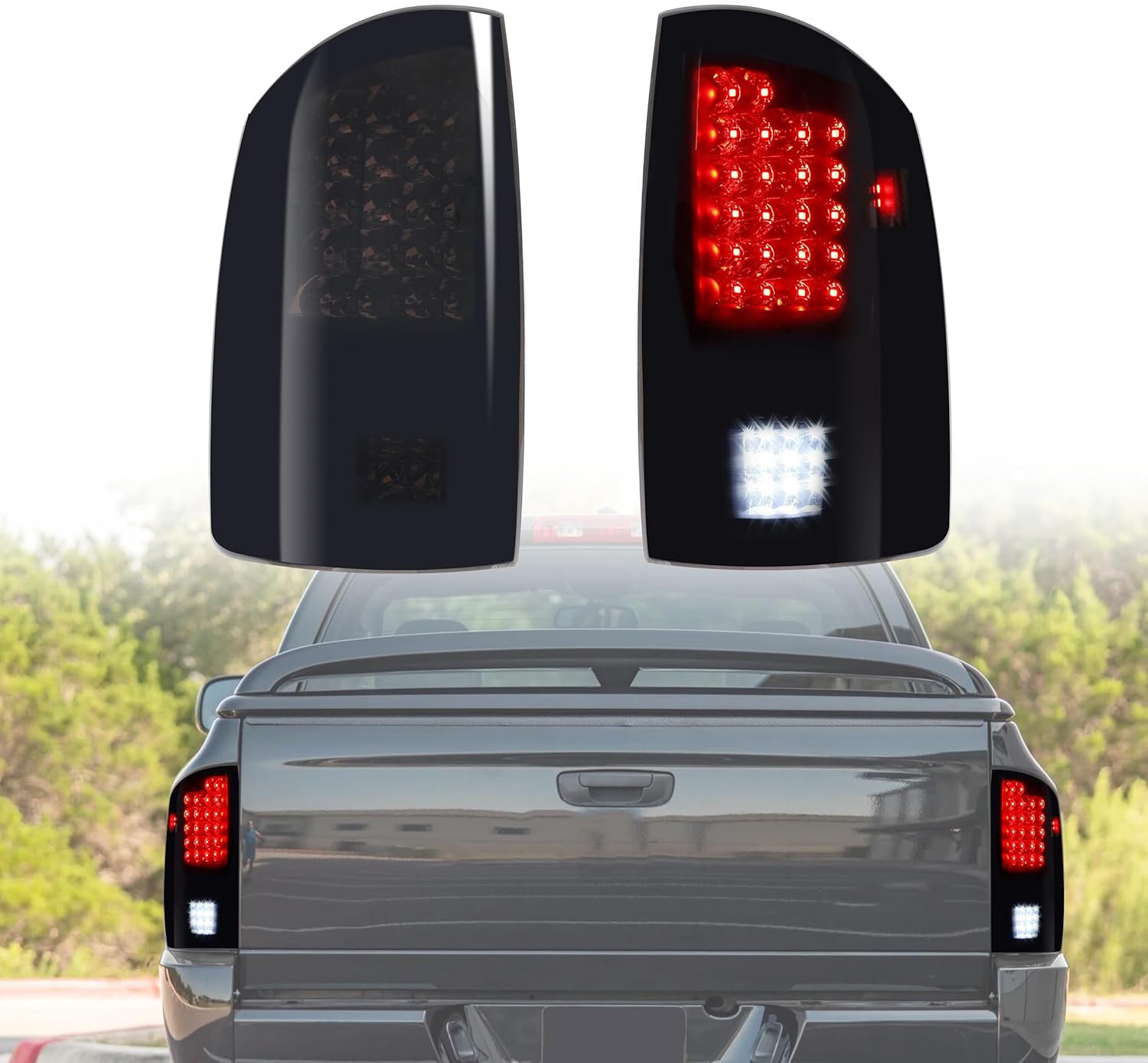 New Upgrade Black LED Taillights Rear Brake Stop Lamps Compatible with Dodge RAM 1500 2002-2006 / Ram 2500 3500 2003-2006 Replacement Smoke Tail Lights Lamps 55077348AF 55077347AF