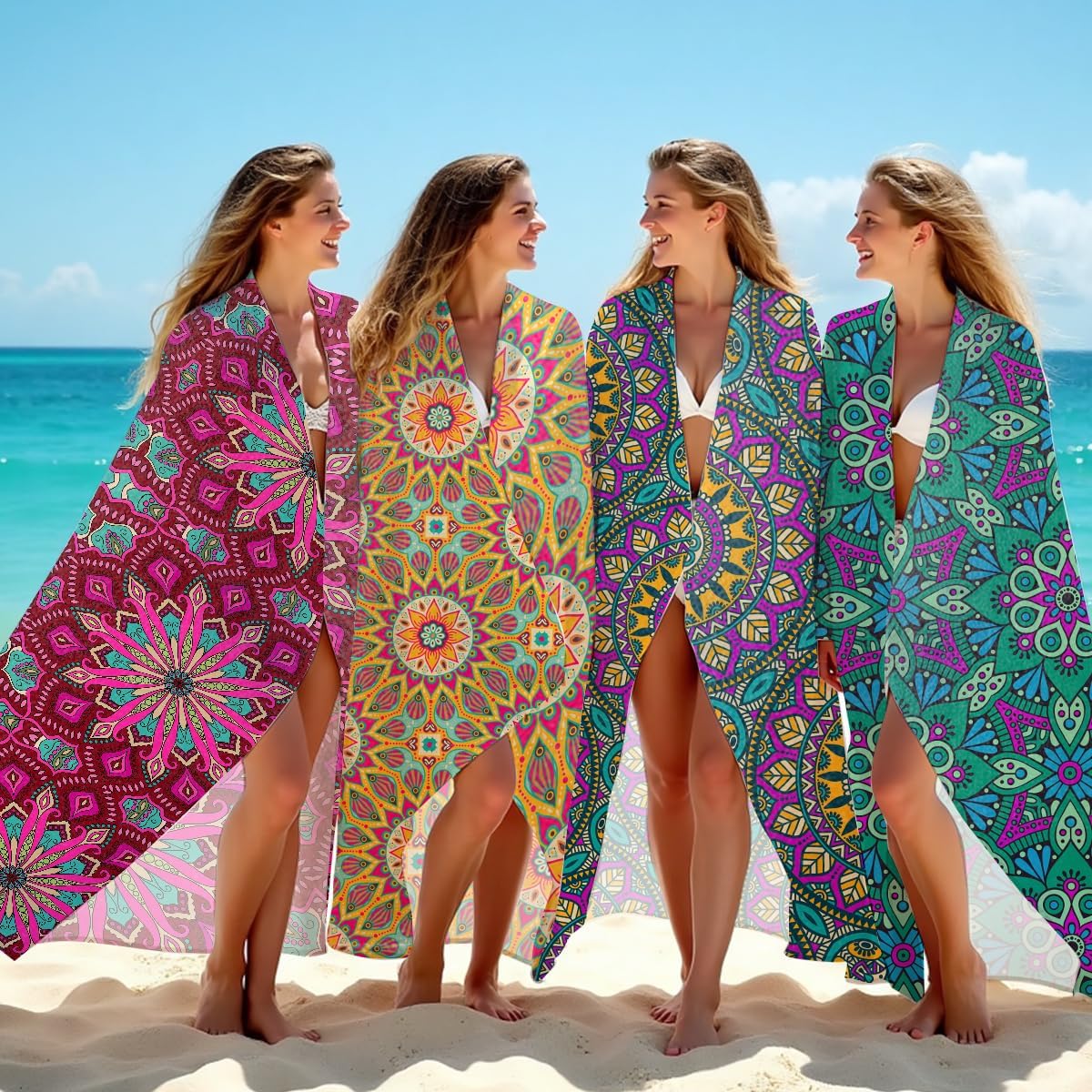 4 Pack Mandala Towels for Bathroom, Microfiber Lightweight Beach Towels Oversized, Boho Towel Accessories Favors 32x71 IN, Mandala Lover Gifts for Halloween Housewarming Camping Travel Christmas