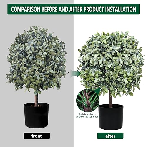 Miniatura 4 de Topiarios artificiales para porche delantero, juego de dos plantas arbustivas artificiales (23 pulgadas de alto, 13 pulgadas de profundidad), árbol