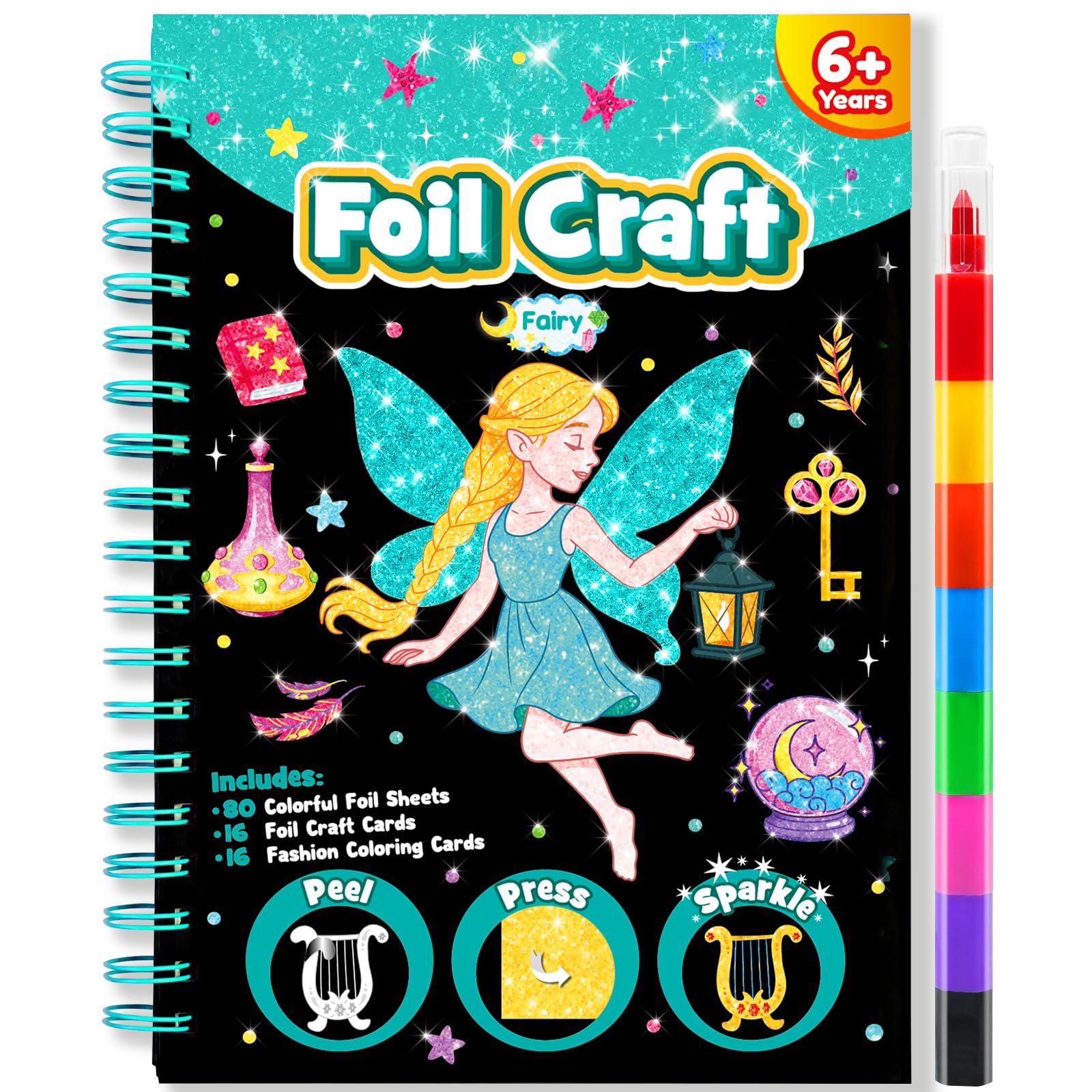 LIKYMO Foil Art - Foil Craft, Art and Craft for Kids, No Mess Colouring Book, DIY Creative Activity, Travel Toys, Gifts for 4-9 Year Old Girls Boys (Spirit) โ image 1