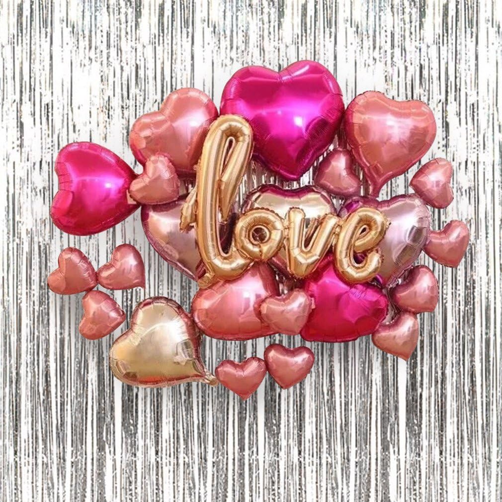 Gold Love Letter Balloons, Heart Balloons for Engagements Bridal Showers Romantic Wedding Birthday Party Decorations (Love)