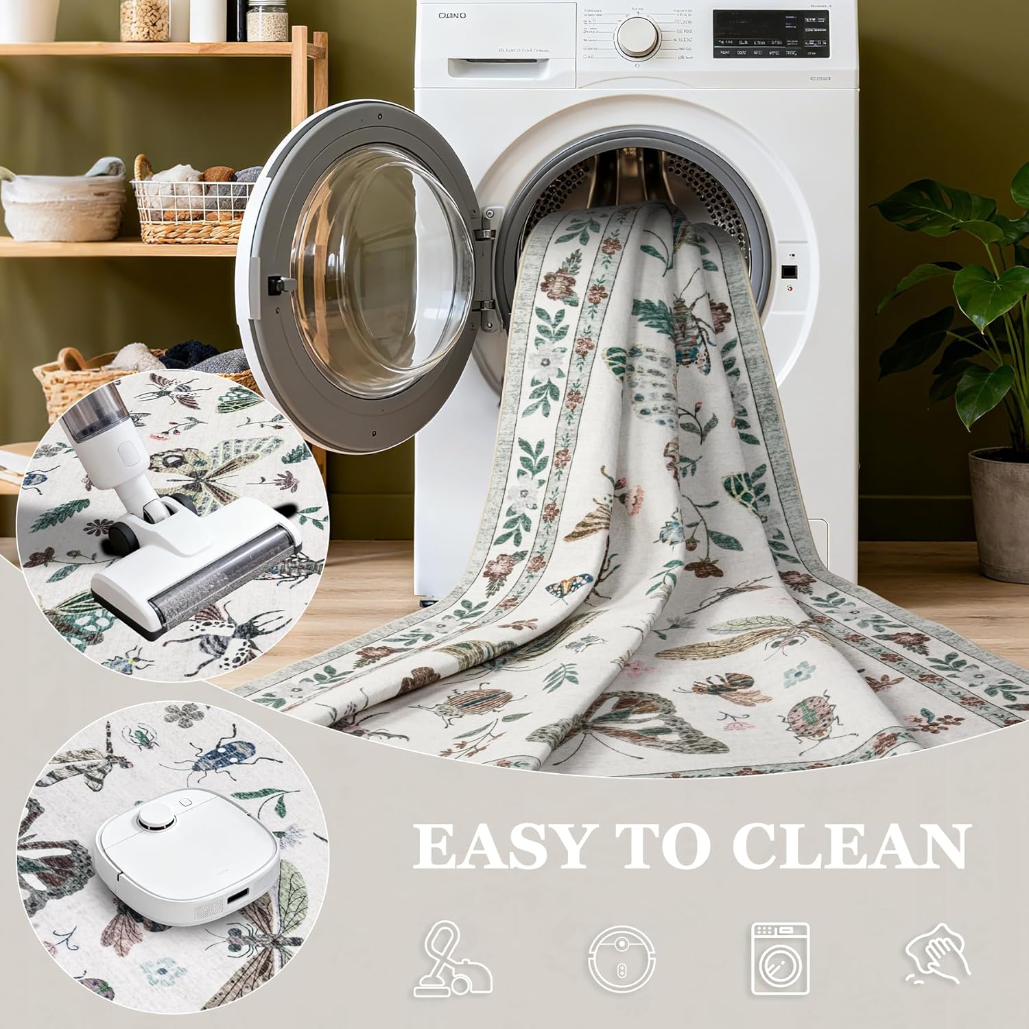 8x10 Area Rugs Living Room Rug: Vintage Washable Rug Floral Soft Carpet Indoor Floor Non-Slip Boho Stain Resistant Large Carpets for Bedroom Kids Nursery Dining Room Farmhouse Home Office Beige - Image 6