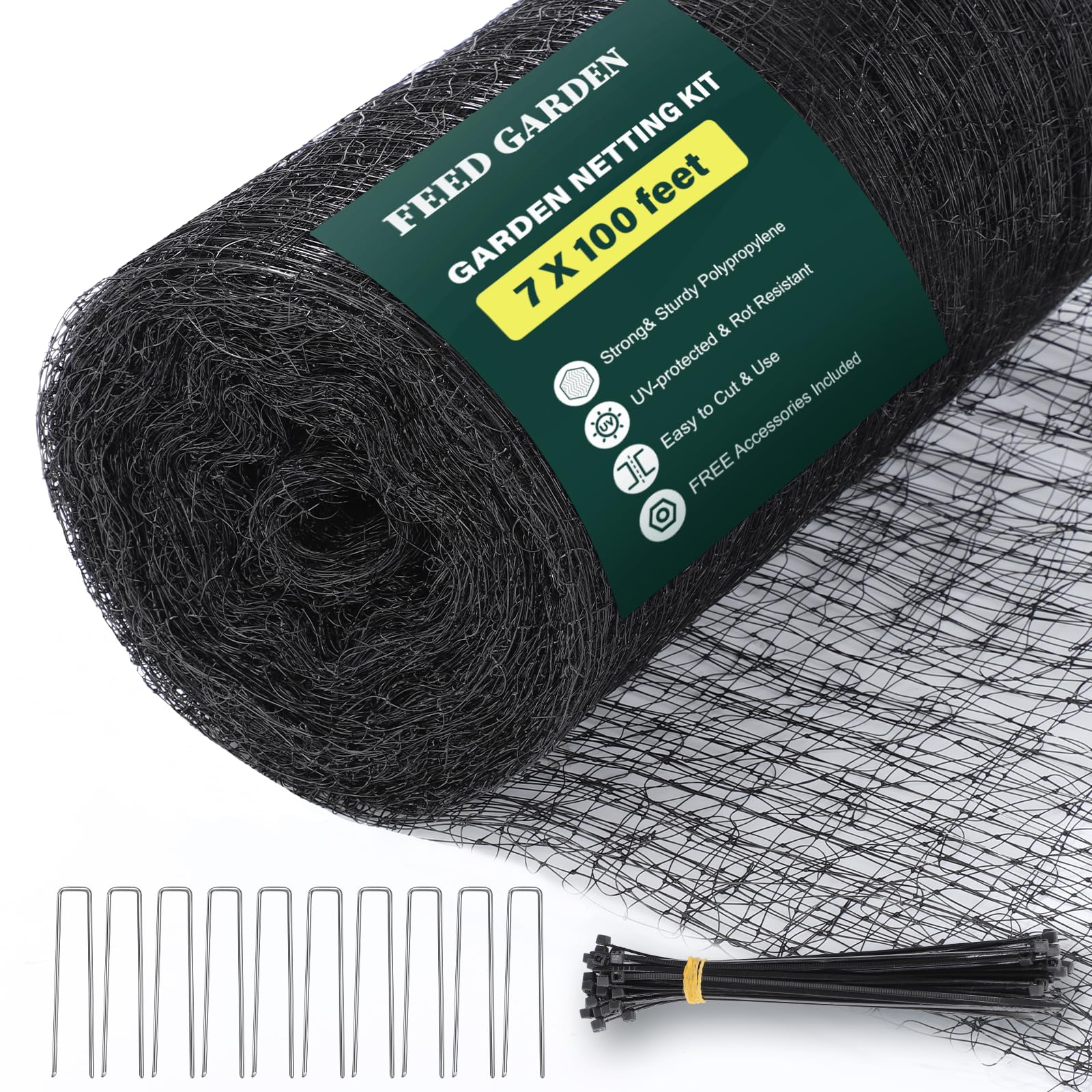 FEED GARDEN Deer Netting Deer Fence Netting, 7 x 100 Feet for Garden Protection Reusable Protective for Plants Fruit Trees Vegetables Against Birds and Other Animals