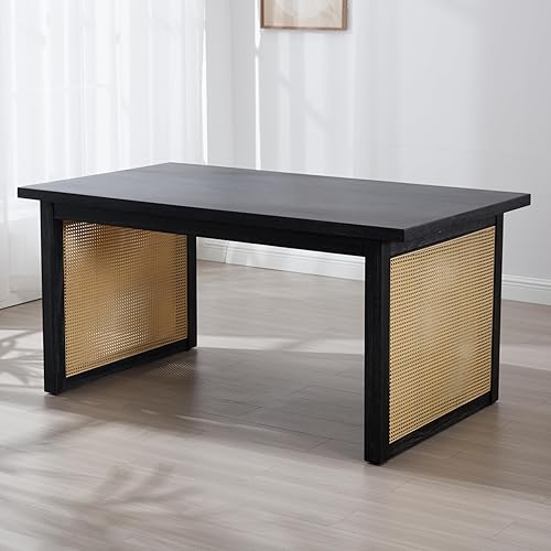 DUOMAY Banco de comedor de madera de 60 pulgadas con acabado de ratán, banco de mesa de cocina de interior de granja, banco de entrada para sala de