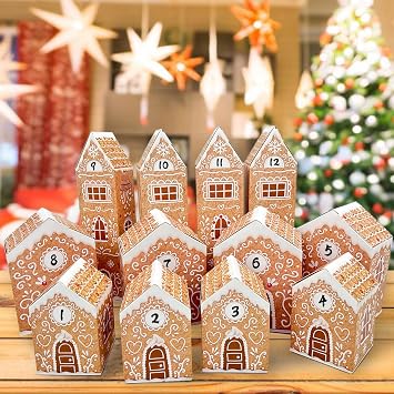 KALEFO Christmas Advent Calendars 2026 Cardboard Treasure Boxes with 1-24 Number Gingerbread Countdown Calendar Xmas Holiday Christmas Decorations