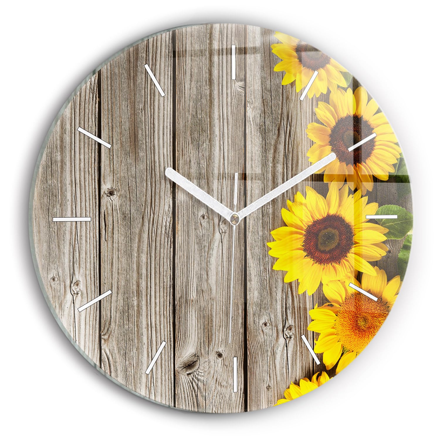 Horlogerie moderne en verre Wallfluent 30 cm design haut de gamme avec tournesols