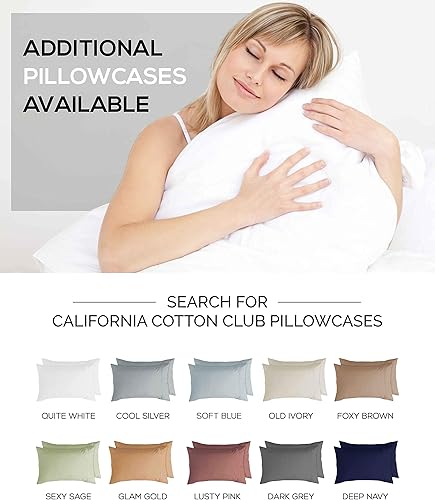Miniatura 5 de California Cotton Club Juego de sábanas y fundas de almohada cómodas de 600 hilos, algodón puro, suave, ligero, calidad de lujo, 2 piezas y fundas