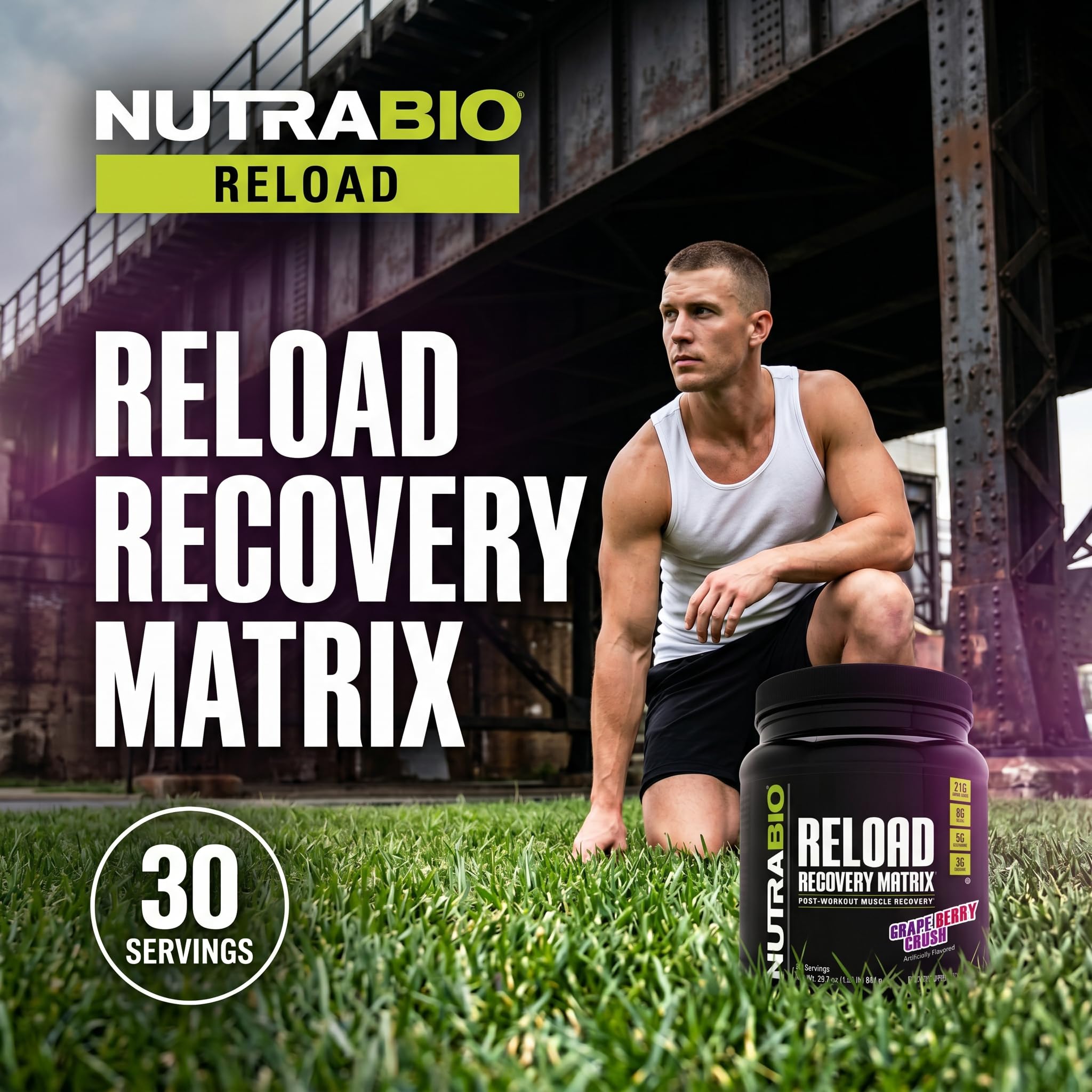 NutraBio Reload - Powerful Muscular Recovery Formula - Post-Workout Supplement - 3G Creatine - 8G BCAAs - 5G Glutamine - 30 Servings, Grape Berry Crush — Amazon image 7