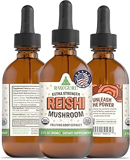 RawGuru Organic Reishi Mushroom Tincture - Reishi Mushroom Extract with Natural Trace Minerals - Nano-Processed Cognitive & Immune Support Supplement - 60 Servings of Vegan Drops per 60 ml, Pack of 1