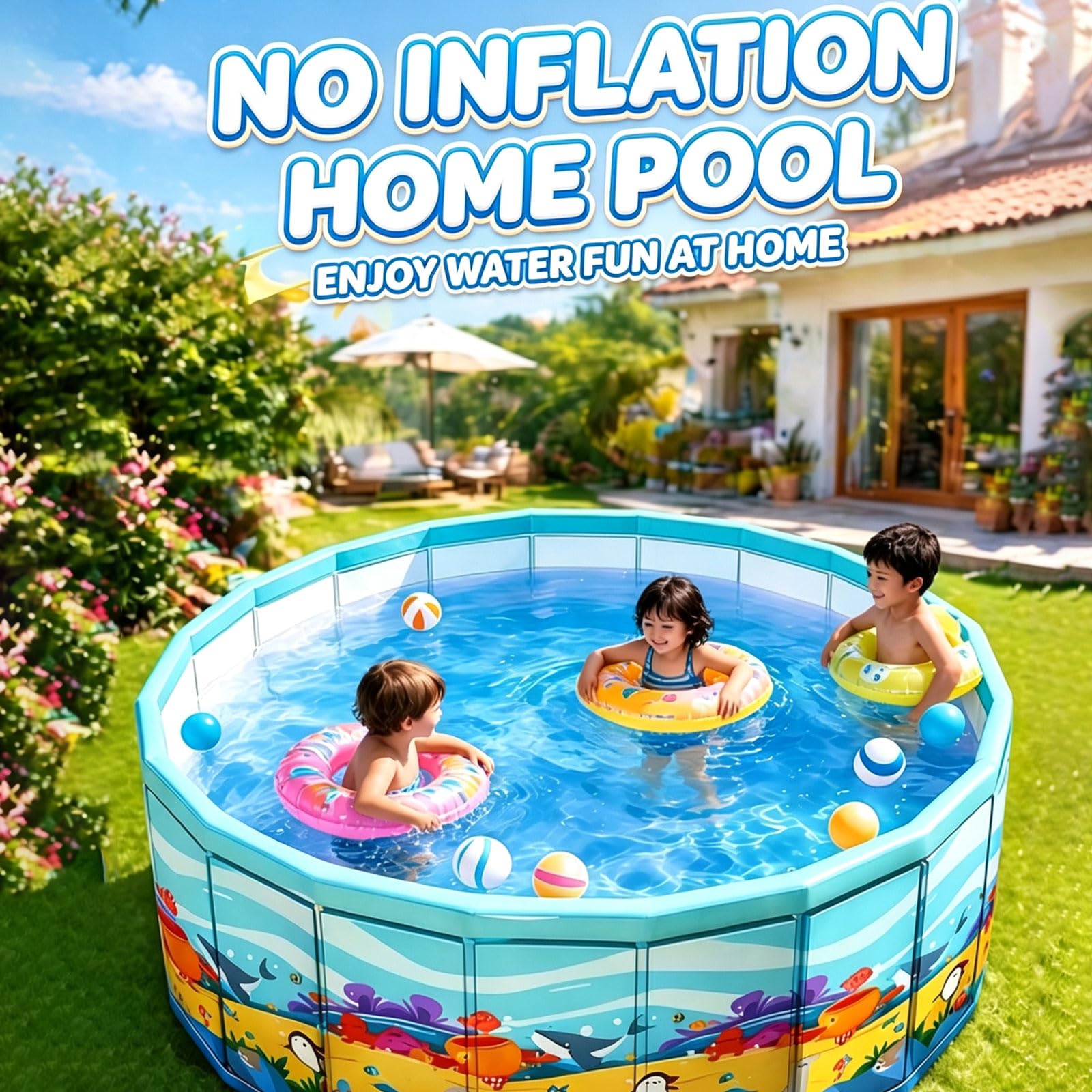 Piscina Pieghevole Rotonda 160*45cm Grande Piscina Pieghevole Non Gonfiabile Per adulti famiglia cane Vasca Portatile Interattiva in PVC con Scarico Per Gioco Estivo In Cortile Terrazza O Giardino