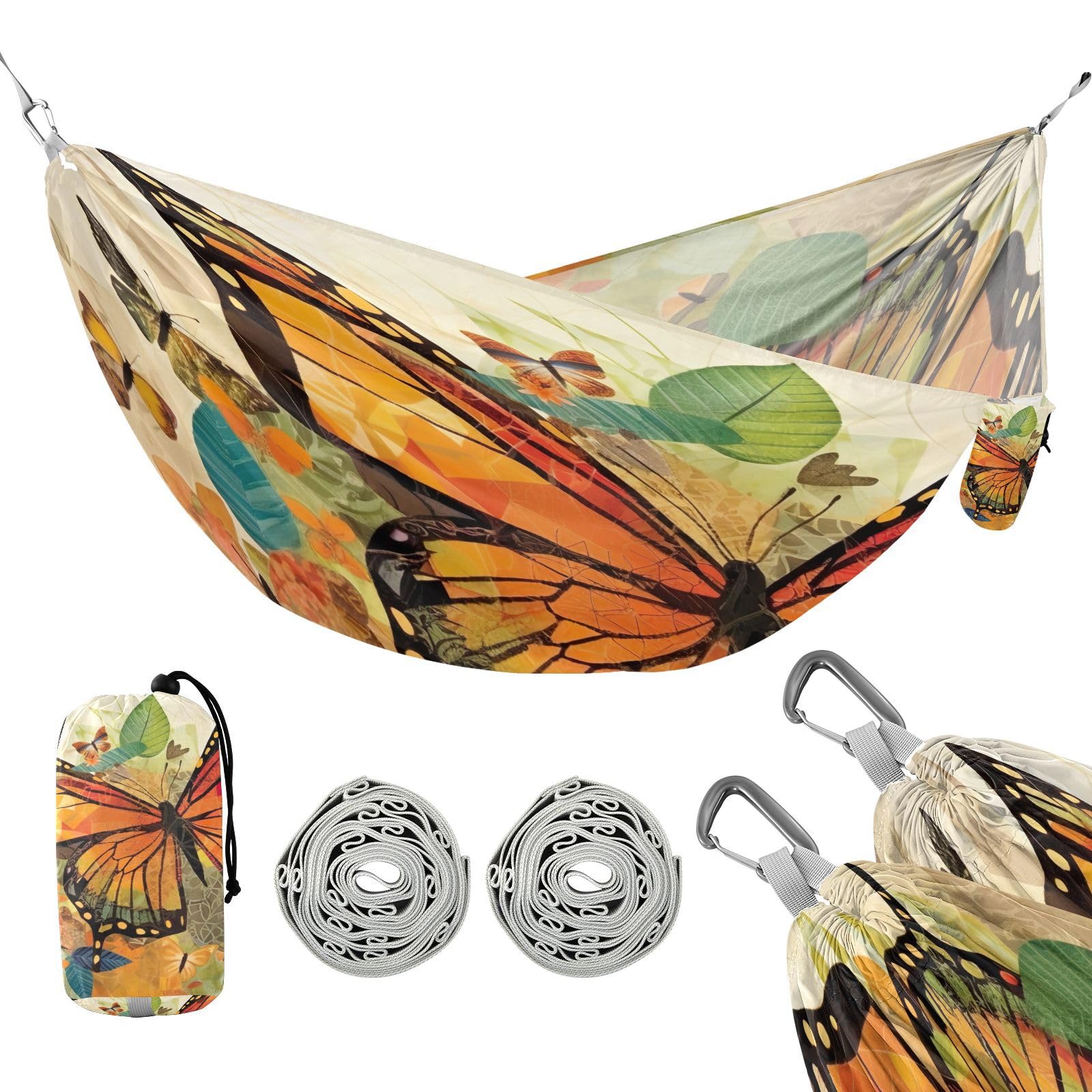 SDMKA Butterfly Camping Hammock, 330 lbs with 2 Tree Straps, Carry Bag, Single Portable Hammock for Outdoor/Indoor, Hiking, Beach, Backpacking, Travel