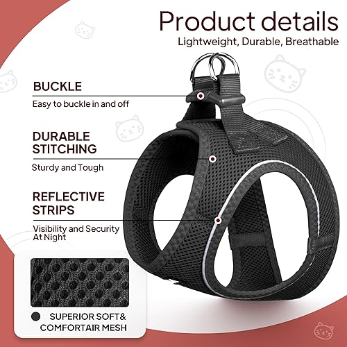Miniatura 2 de TwoEar Arnés de gato a prueba de escape, suave chaleco ajustable para perro, de malla transpirable, chaqueta reflectante de fácil control para