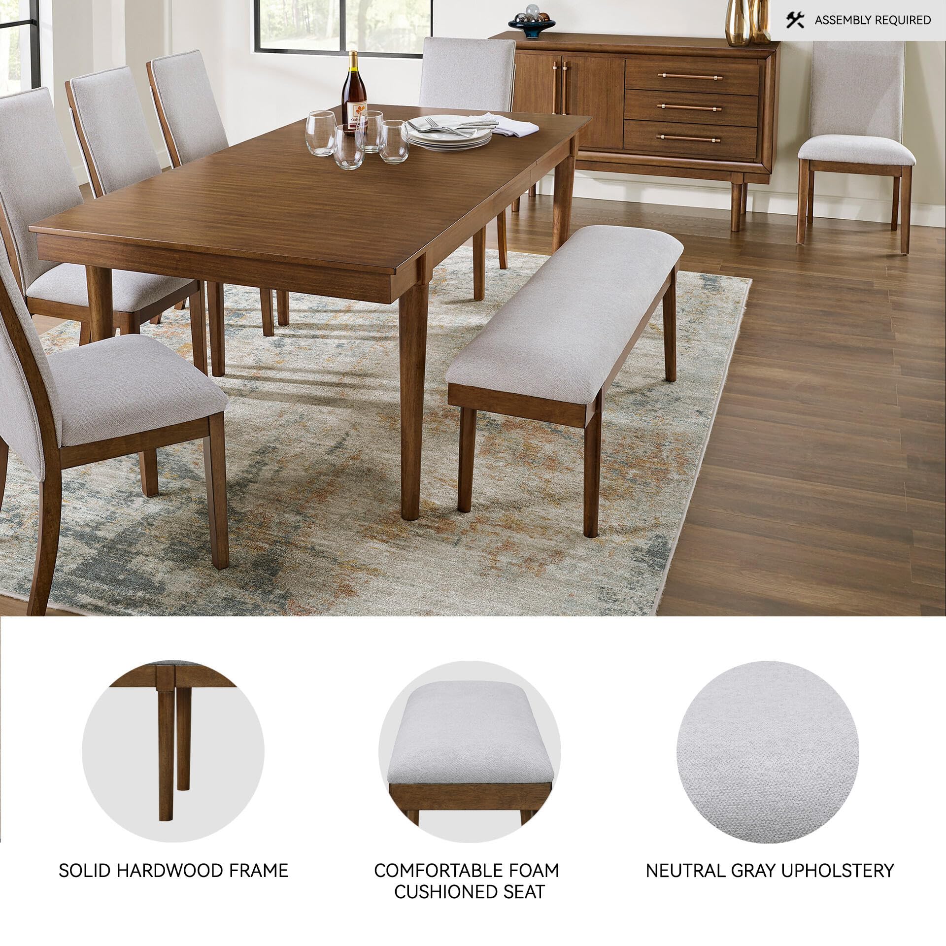 Signature Design by Ashley Dining Bench, 59" Backless Upholstered Wood | Neutral gray polyester cushion, Solid hardwood frame, Backless design seats 2, Lyncott Series