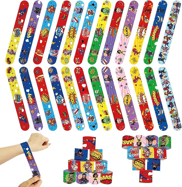 24Pc Superhero Party Bags Fillers Kids Slap Bands,Superhero Avengers Slap Bands Slap Bracelets Wristband Party Favours for Girls Boys Avengers Superhero Party Bag Fillers Birthday Classroom Gifts