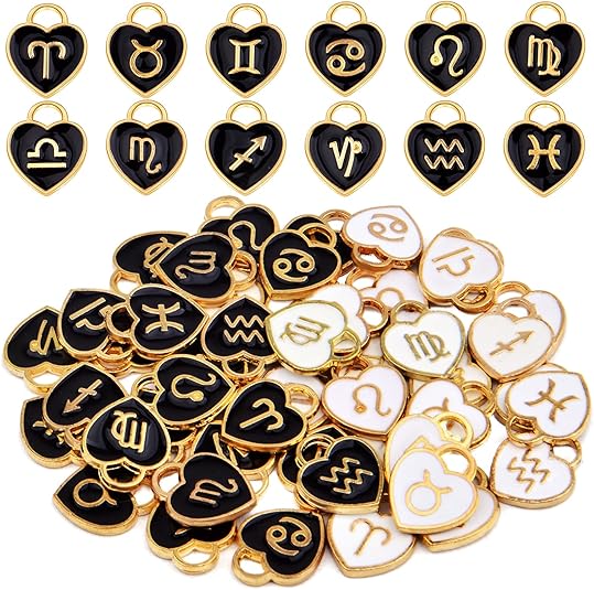 48pcs (4 Sets) Heart Enamel 12 Constellations Charms Double Sided Zodiac Sign Dangle Pendants Craft Supplies for DIY Necklace Bracelet Earrings Jewelry Making, 2 Colors
