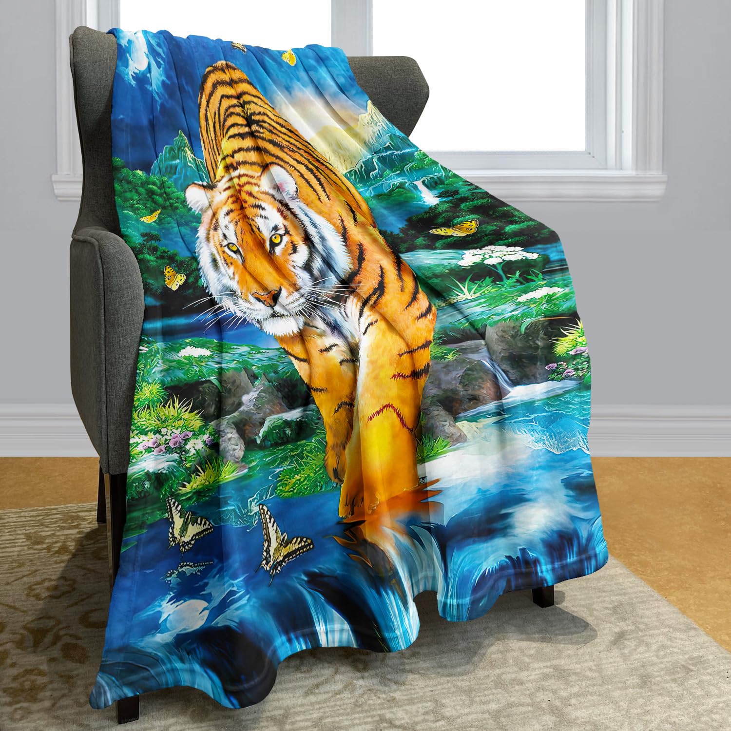 YISUMEI Decke 150x200 cm Kuscheldecken Sanft Flanell Weich Fleecedecke Bettüberwurf Mondschein Tiger
