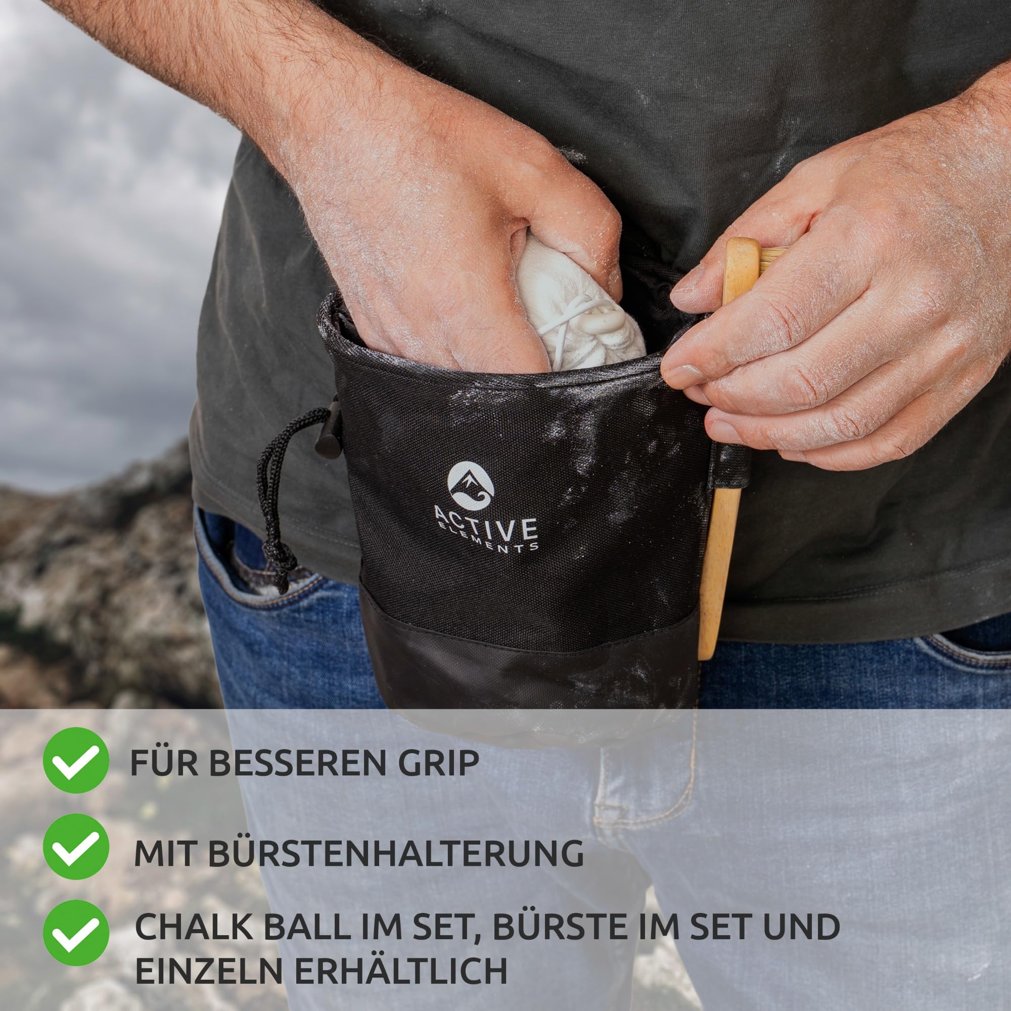 Chalkbag - Boulderzubehör als Set und einzeln: Chalkbag, Chalk Ball, Boulder Bürste und Finger Tape - ideale Kletterausrüstung für die nächste Session, Bouldern Geschenk. Einzelnes Chalk Bag