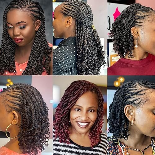 Miniatura 5 de Leeven Pelo de ganchillo senegalés ondulado de 12 pulgadas, 8 paquetes de trenzas de ganchillo cortas color marrón degradado, trenzas de ganchillo