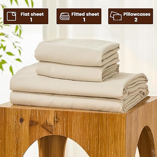 Miniatura 4 de Bedlifes Juego de sábanas de 100 % lino puro francés, transpirable y refrescante, suave, duraderas y absorben la humedad, bolsillo profundo de 16