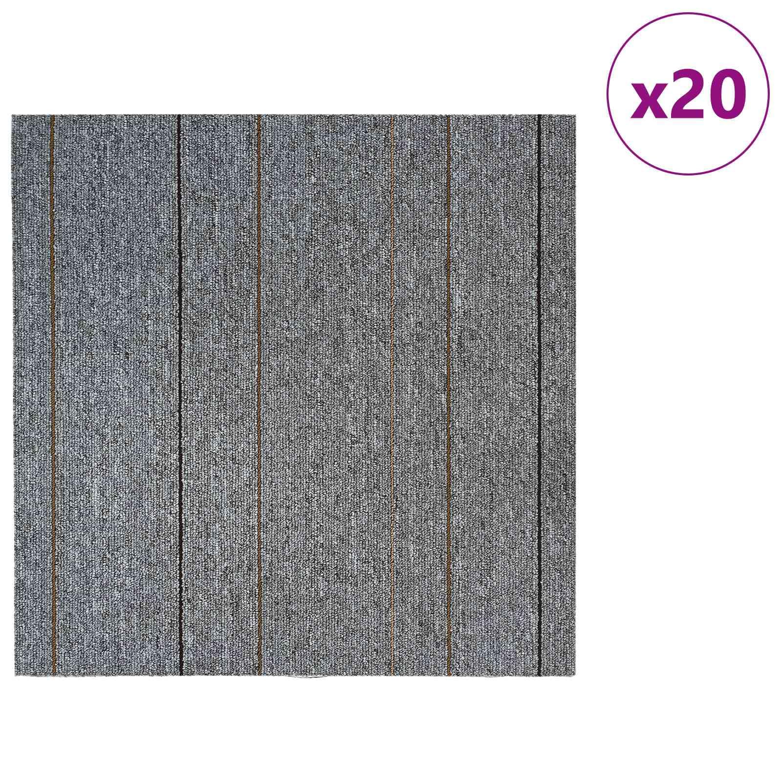 20er Set Teppichfliesen Hellgrau mit Streifen 50x50 cm Moderne Loop-Pile Teppichbodenfliesen selbstliegend für Wohnzimmer und Schlafzimmer Schalldämmende Auslegeware aus PP mit Bitumenrücken