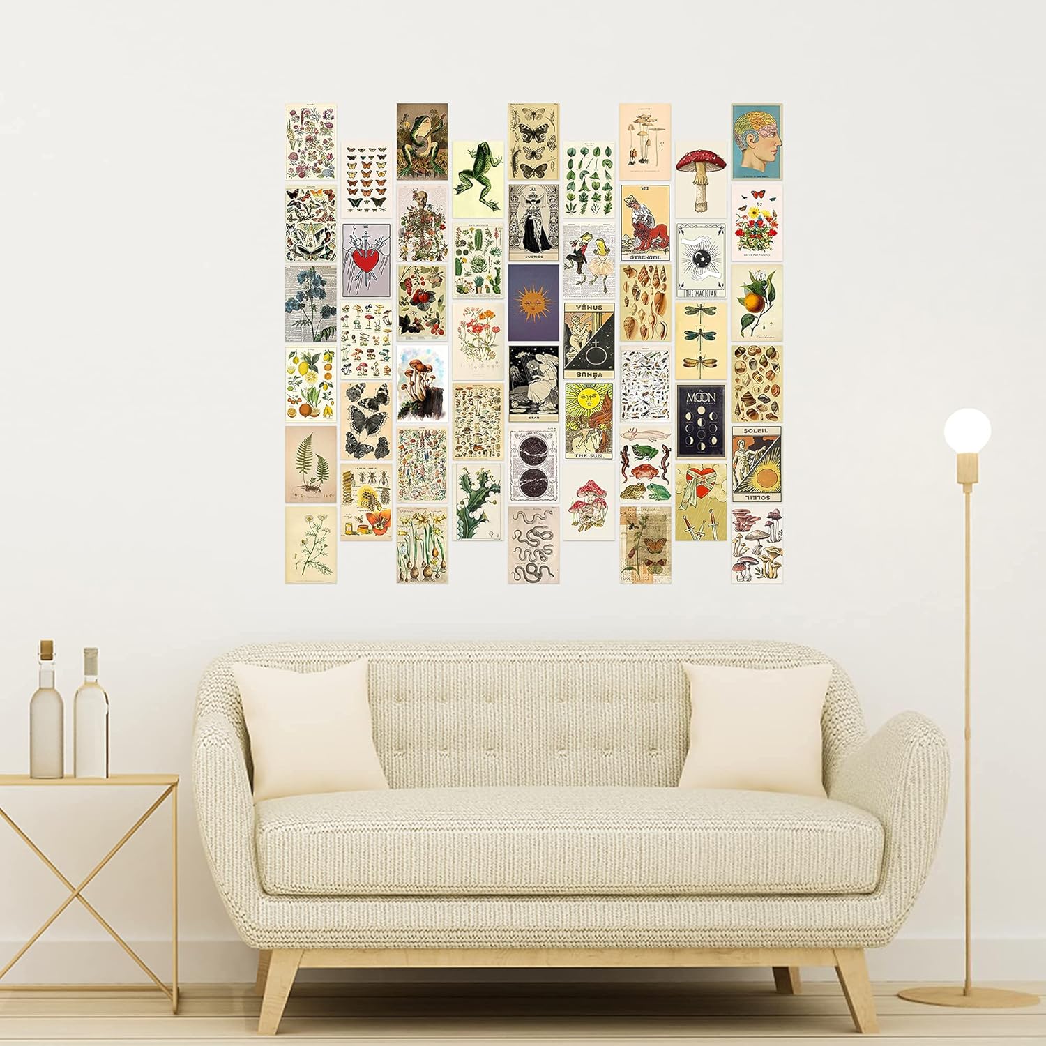 8TEHEVIN 50PCS Vintage Botanical Illustration Tarot Aesthetic Pictures Wall Collage Kit, Trendy Small Poster for Dorm, Vintage Style Art Print Photo Collection, Bedroom Decor for Teens Boys Girls: Posters & Prints