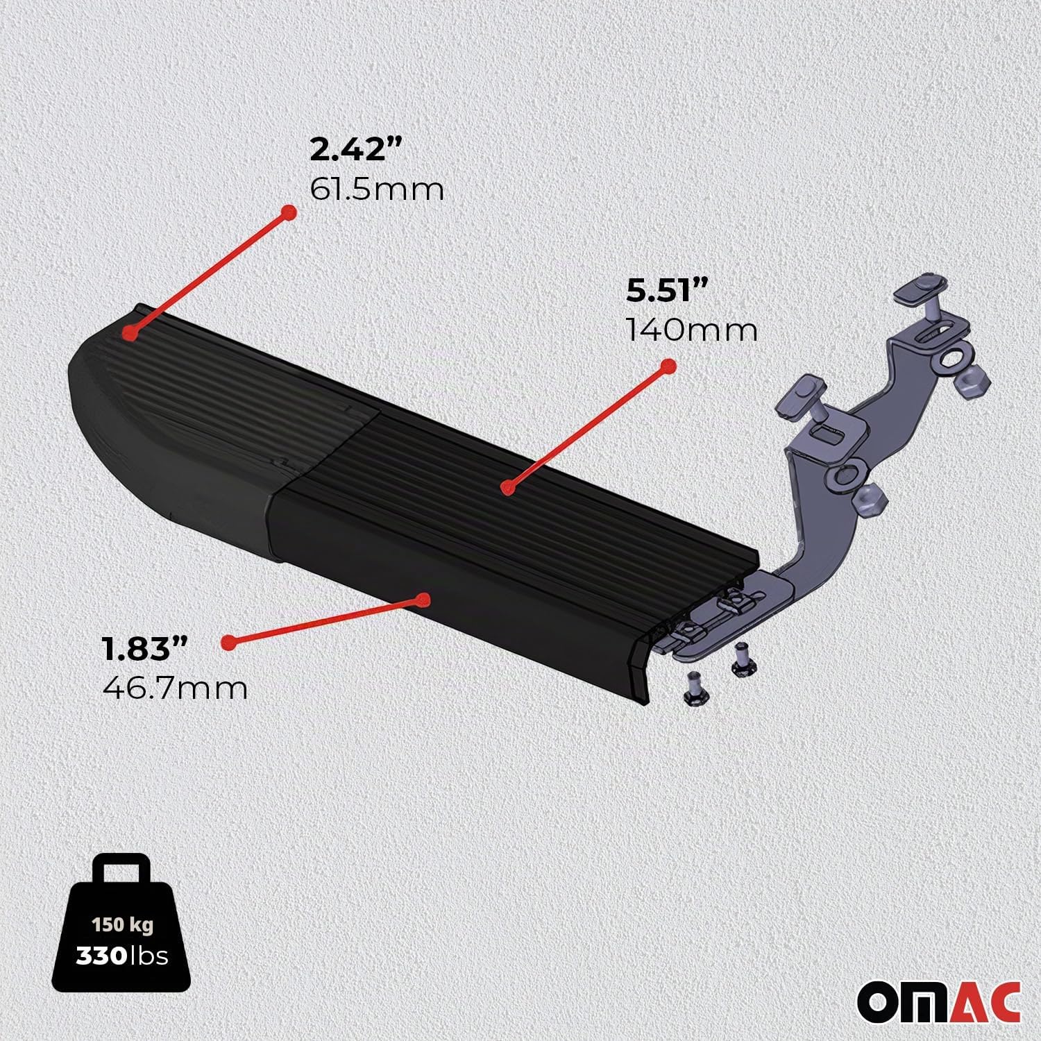 OMAC Trittbretter Seitenschweller kompatibel mit Ford Tourneo Custom 2023-2026 L1 Schwarz Alu 2X
