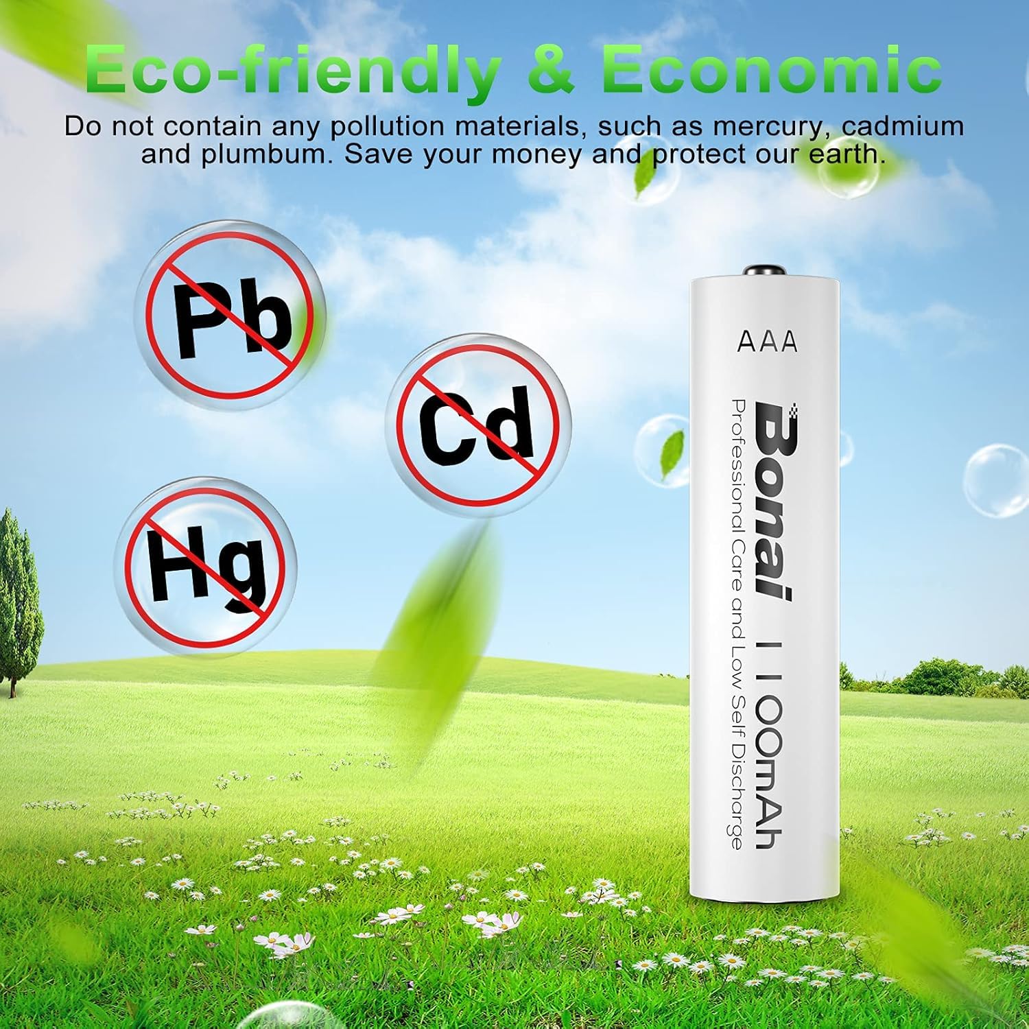 BONAI 24 Batterie Ricaricabili AAA Ni-MH 1100mAh 1.2V Scorta Famiglia Pile Ministilo 1200 Cicli di Ricarica per Luci Solari Esterno Sensori Allarme e Dispositivi Professionali
