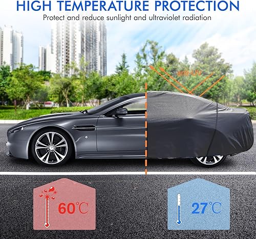 Miniatura 10 de Funda de automóvil impermeable para todo tipo de clima, 6 capas exteriores completas con cremallera de algodón, bolsillo para espejo. Funda de