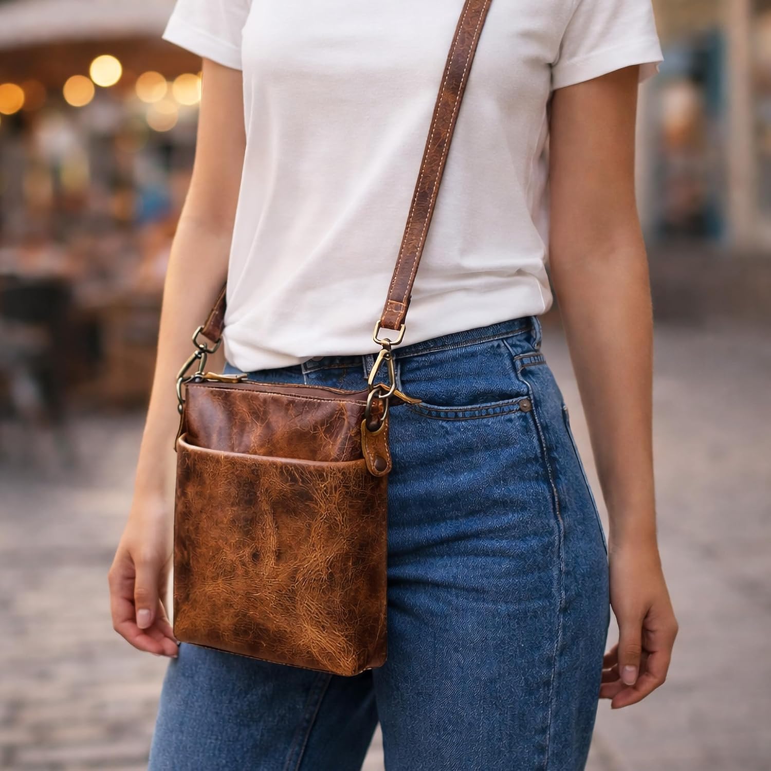 DEBKIN ANYTIME Premium Top Grain Buffalo Leather Crossbody Bag for Women – Sling Purse for Everyday Use, Travel Shoulder Handbag with Adjustable Strap - Easter Gifts for Women