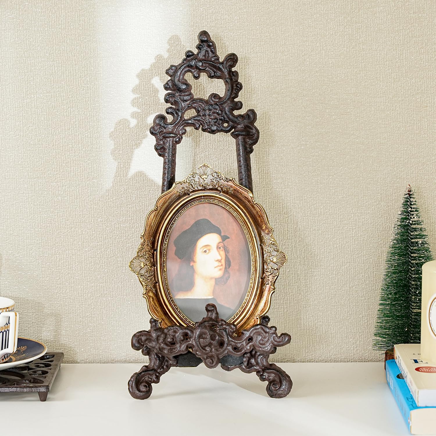 Sungmor Stojak na książkę kucharską w stylu vintage, mały, ozdobny stojak na sztalugę Fleur De Lis, wysoki uchwyt ekspozycyjny na książkę kucharską o średnicy 39 cm