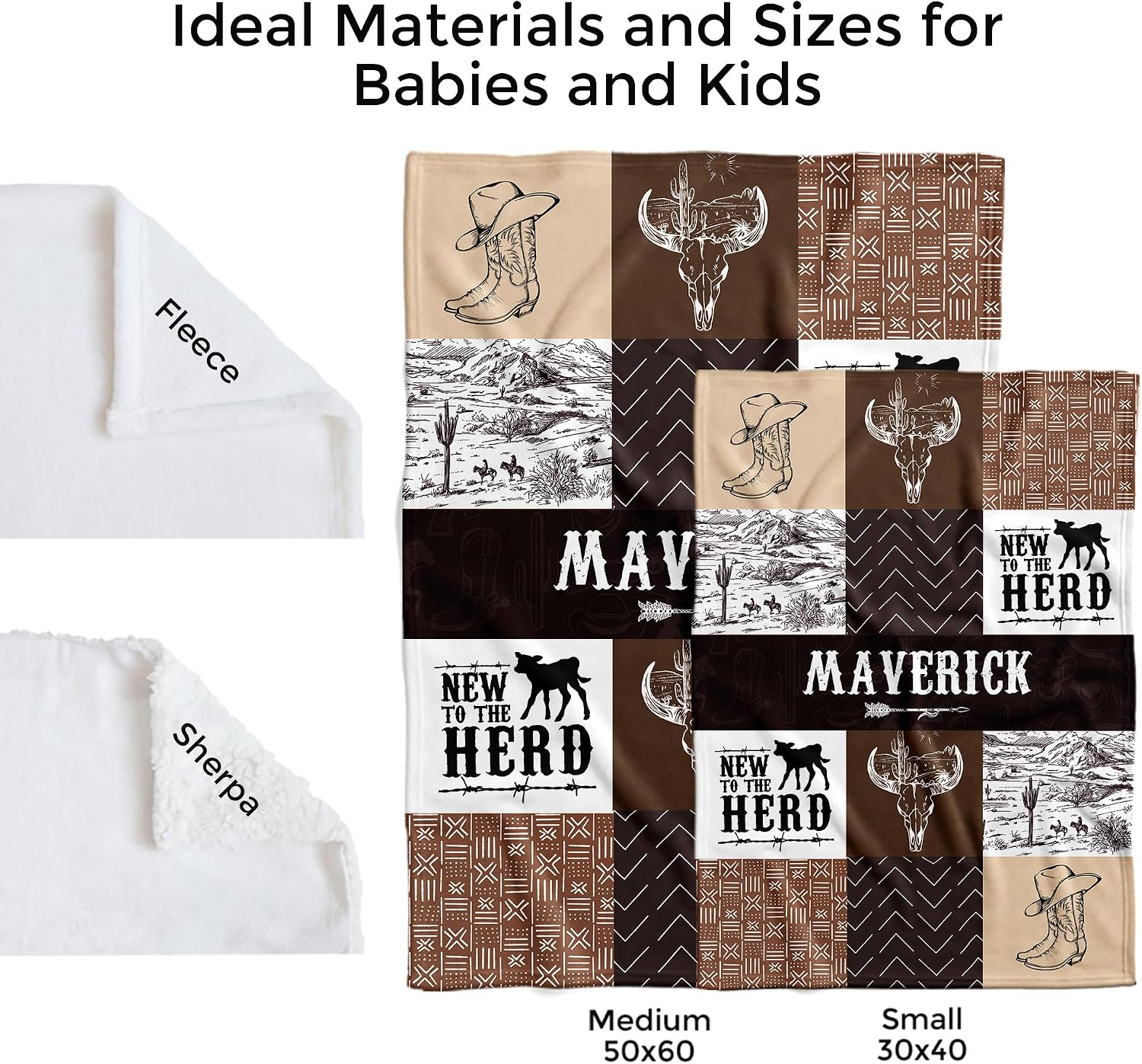 MDPrints Western Personalized Baby Blankets for Boys, Custom Baby Name Blanket, Customized Newborn Boy Gift, Woodland Nursery Decor